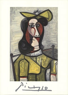 1982 d'après Pablo Picasso « Portrait de Femme au Chapeau et à la Robe Vert Jaune » 
