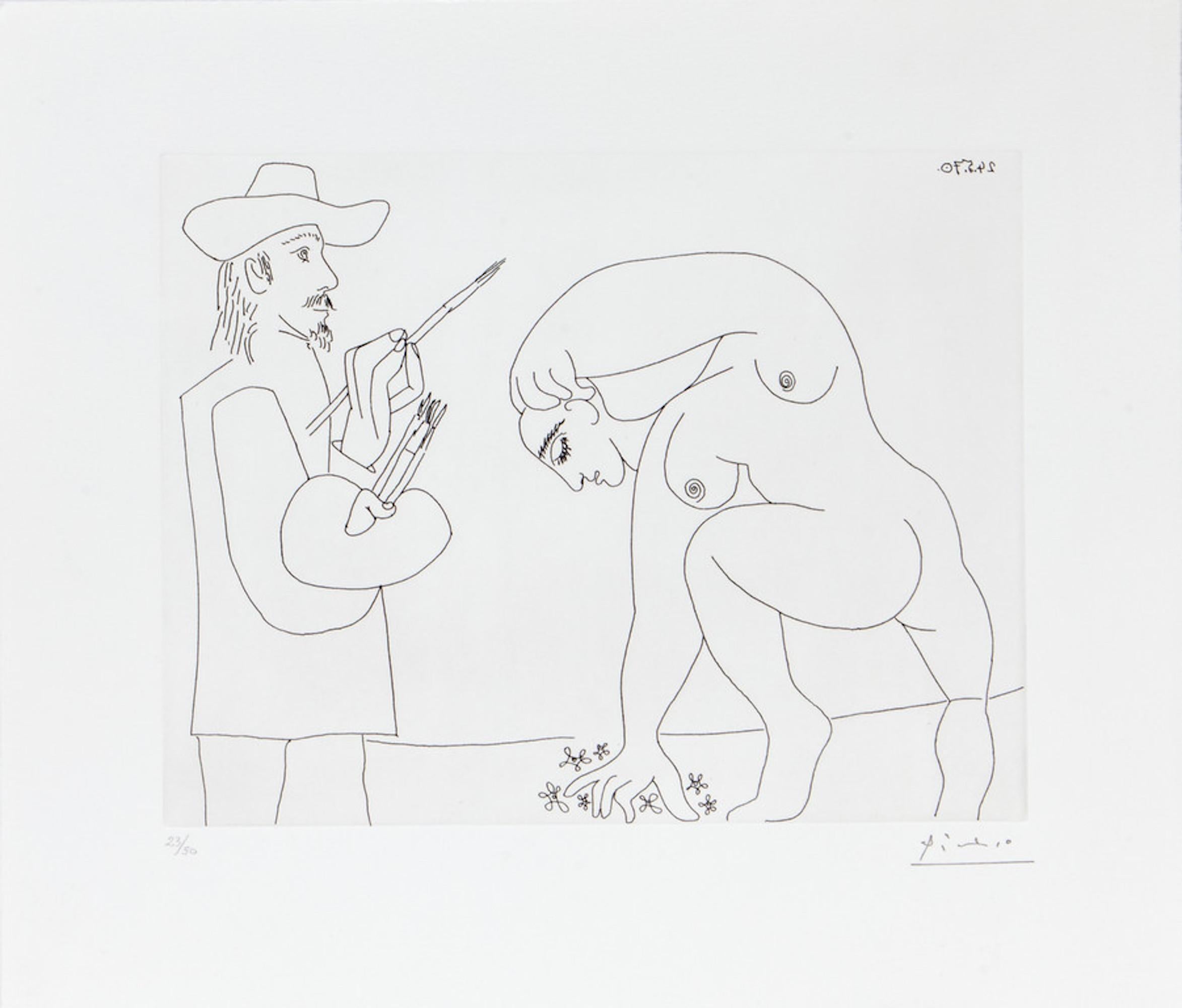 Pablo Picasso Figurative Print - 24.5.70 (24 Mai 1970) - Original Etching by P. Picasso - 1970