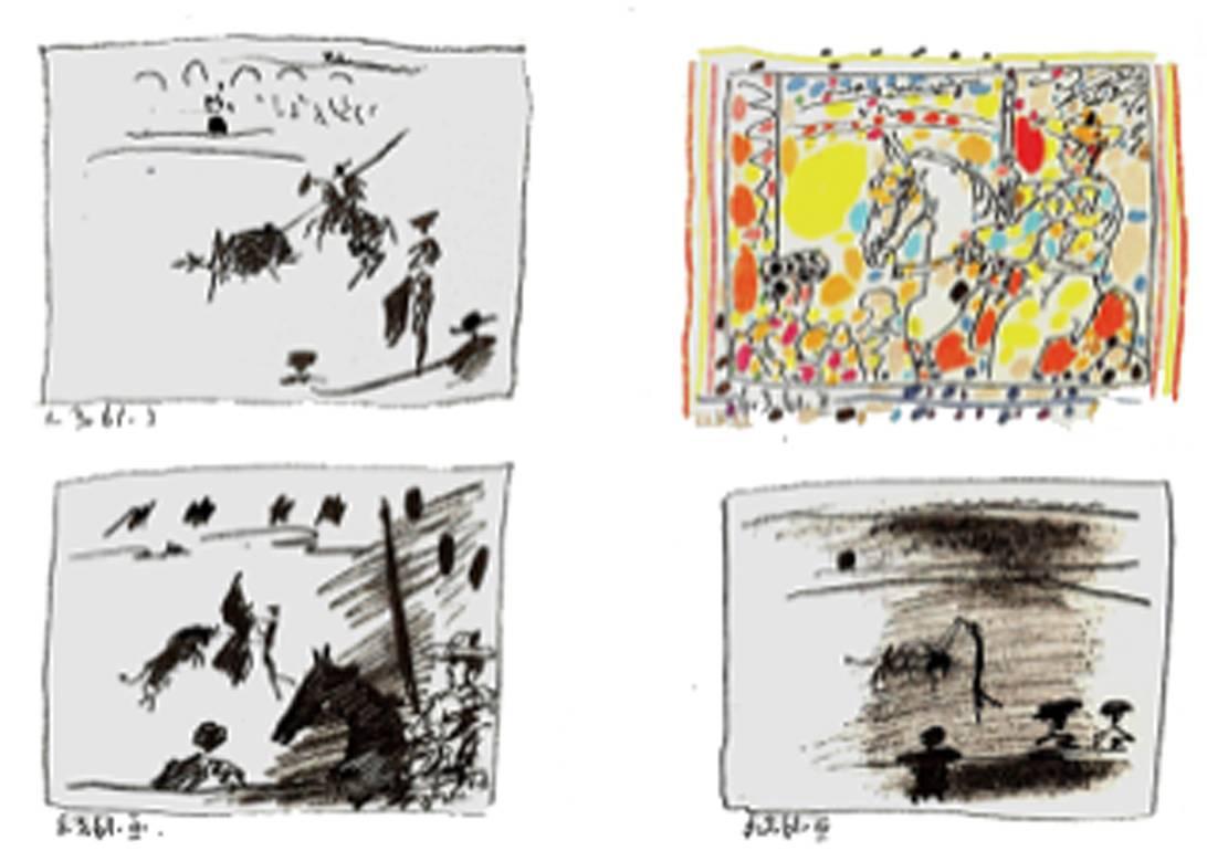 A Los Toros avec Picasso (Set of Four in Black Frames) - Print de Pablo Picasso
