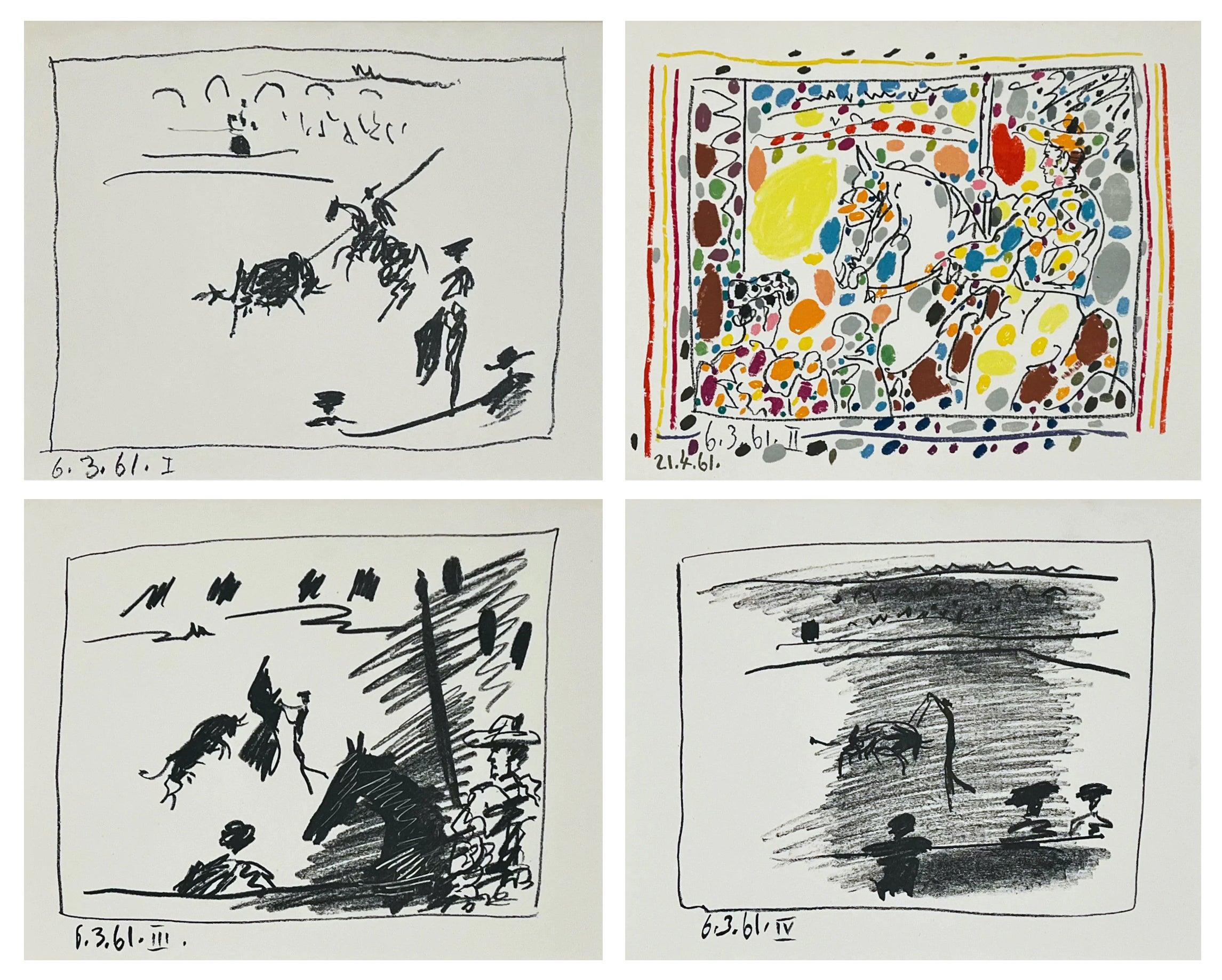 A Los Toros avec Picasso (Set of Four in Black Frames) - Print de Pablo Picasso