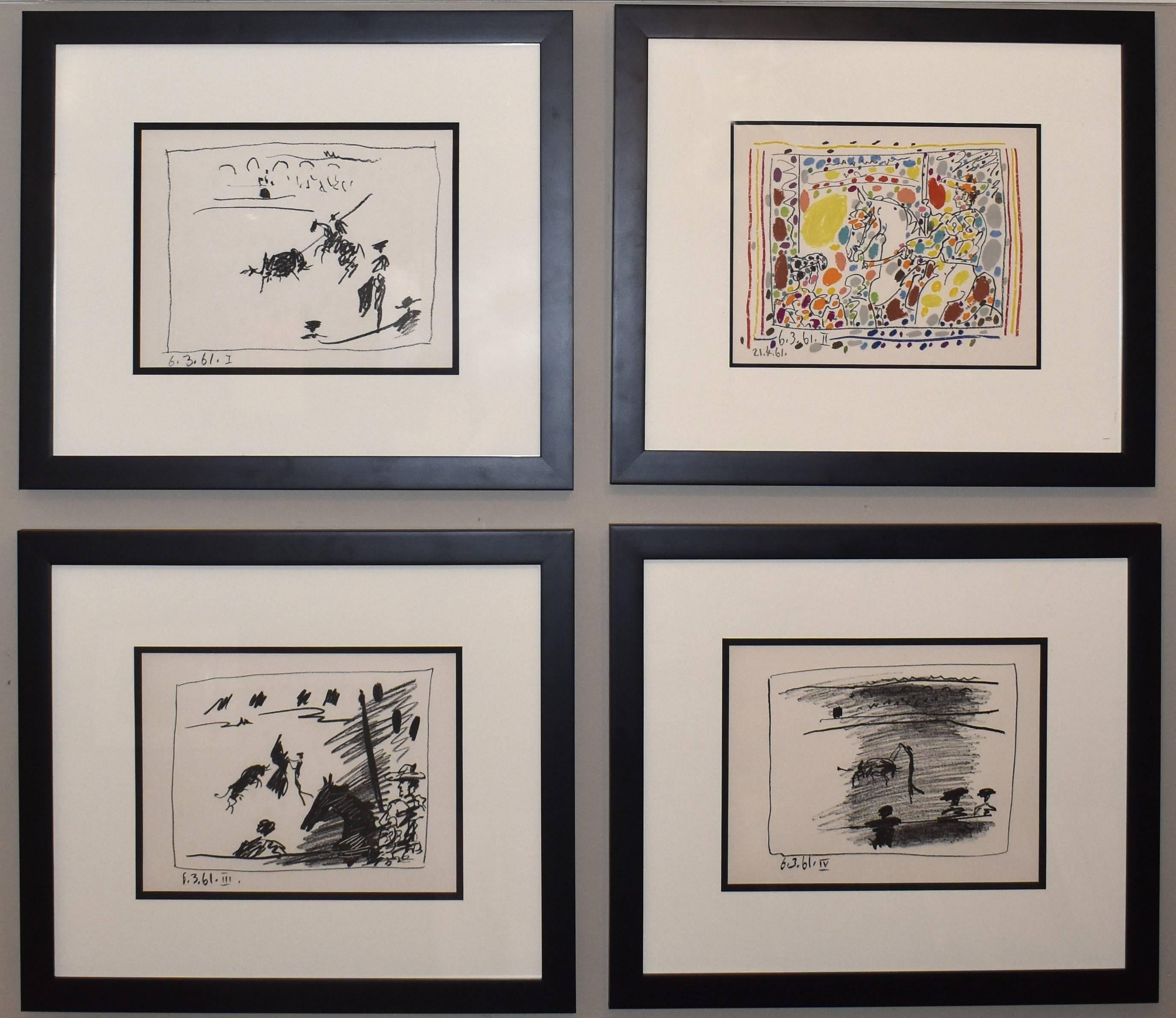 Pablo Picasso Animal Print - A Los Toros Avec Picasso (Set of Four in Black Frames)