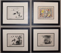 Vintage A Los Toros Avec Picasso (Set of Four in Black Frames)