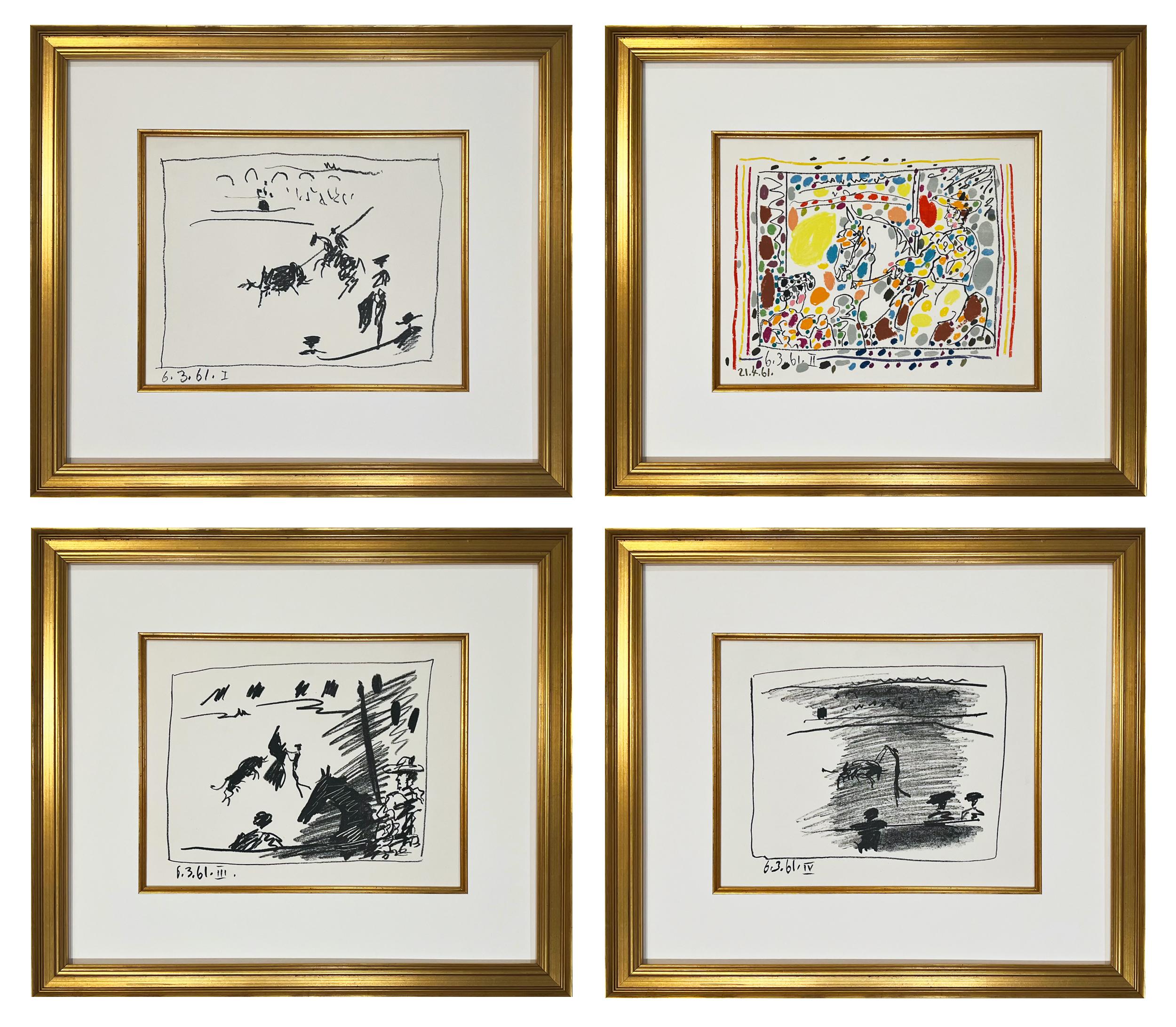 Landscape Print Pablo Picasso - A Los Toros avec Picasso (Set of Four in Gold Frames)