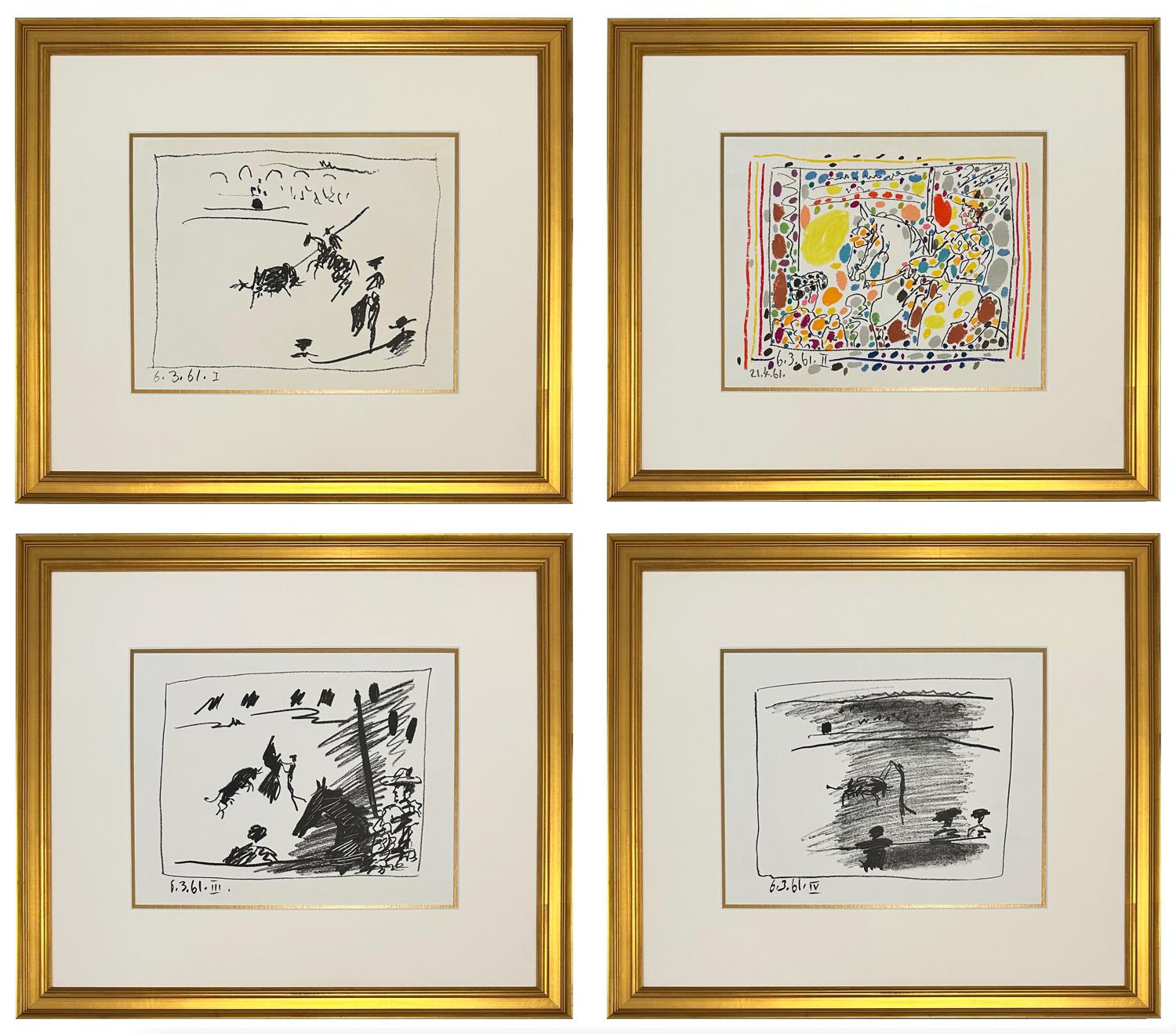 A Los Toros Avec Picasso (Set of Four in Gold Frames)