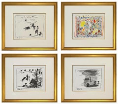 A Los Toros Avec Picasso (Conjunto de cuatro en marcos dorados)
