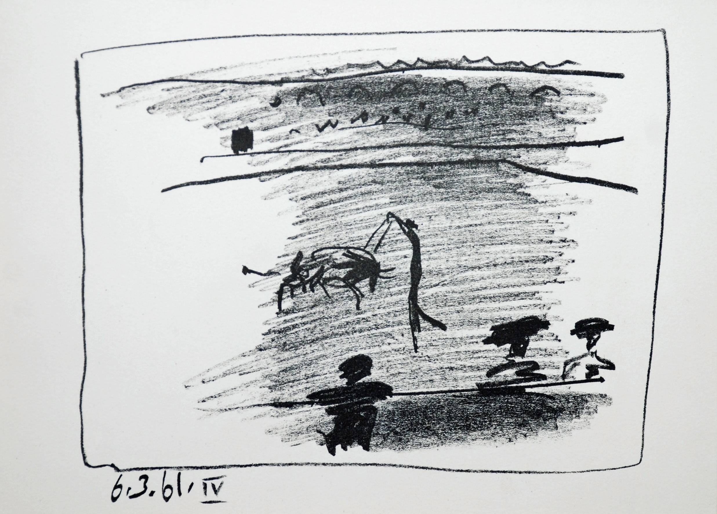 A Los Toros Avec Picasso (Set of Three Black & White Prints plus the book) - Gray Landscape Print by Pablo Picasso
