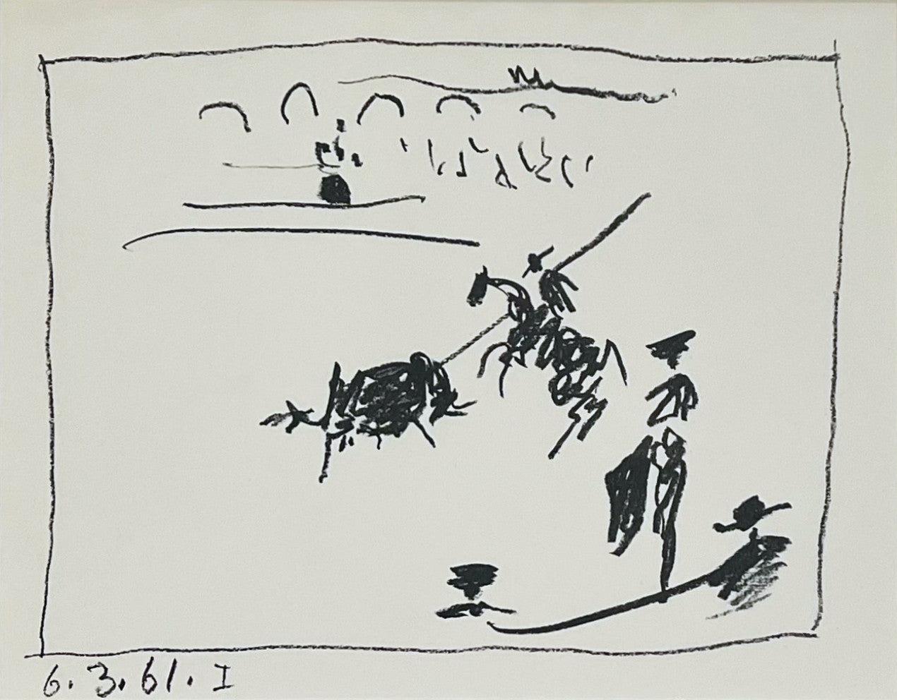 A Los Toros Avec Picasso (Conjunto de tres en marcos negros) - Landscape Print Negro de Pablo Picasso