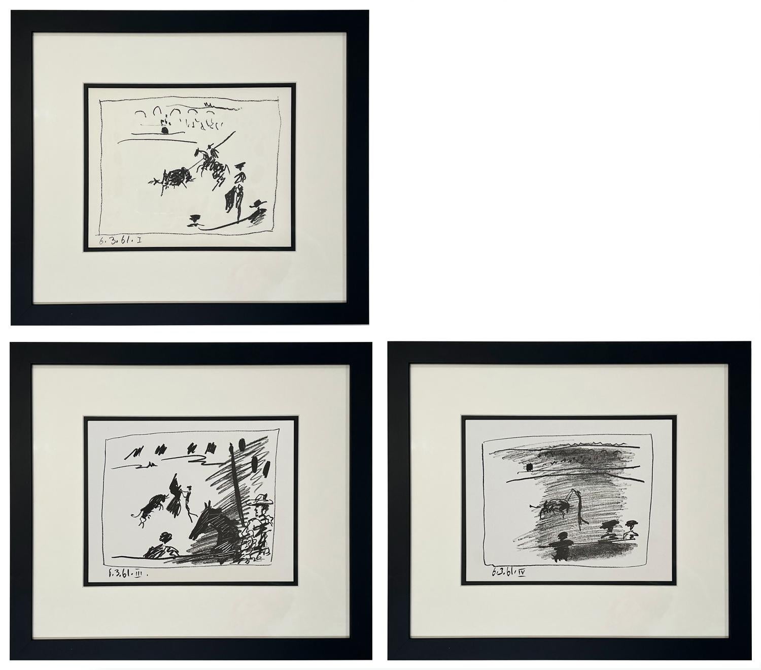 Pablo Picasso Landscape Print - A Los Toros Avec Picasso (Set of Three in Black Frames)