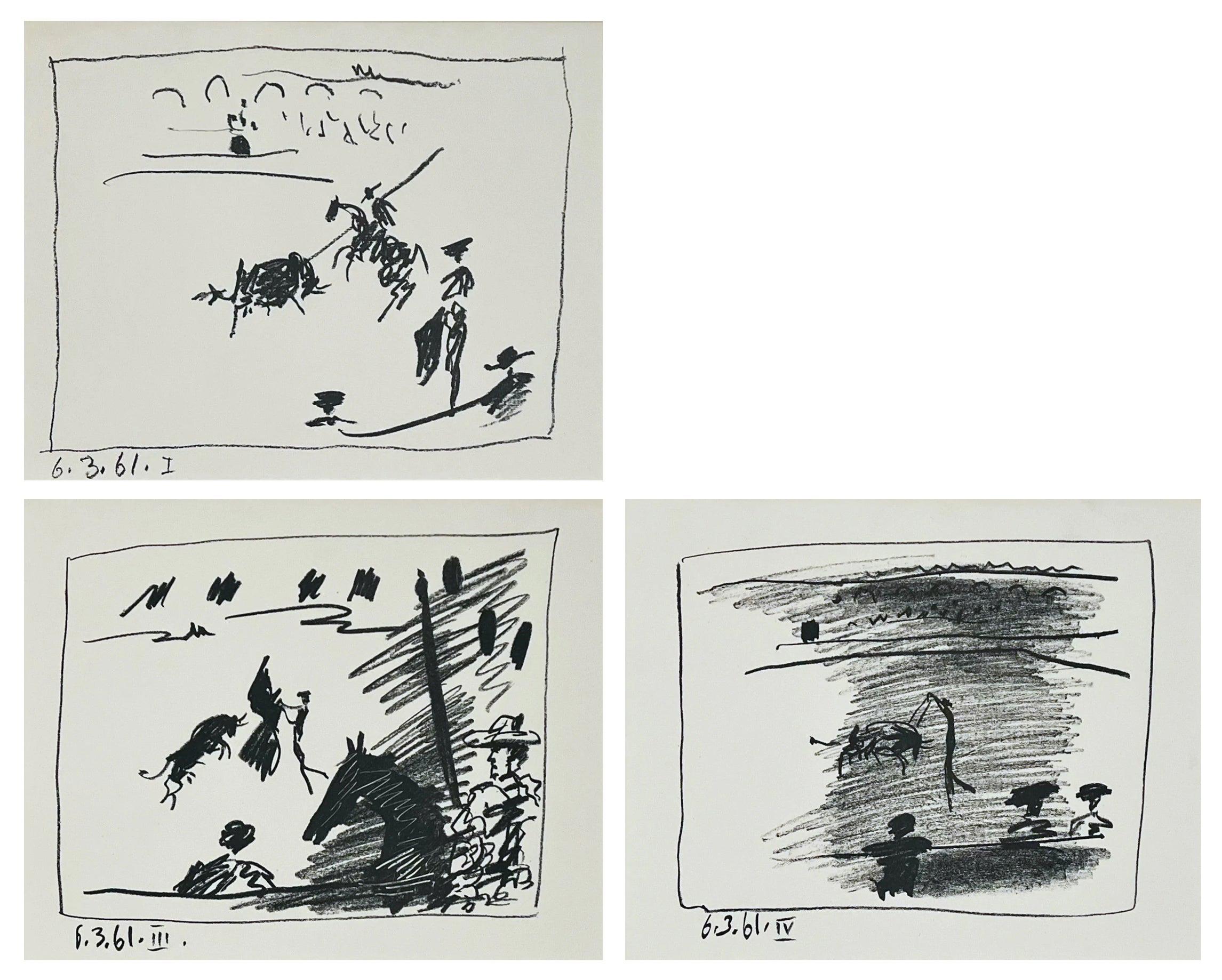 A Los Toros Avec Picasso (Set of Three in Gold Frames) - Print by Pablo Picasso