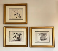 A Los Toros Avec Picasso (Set of Three in Gold Frames)