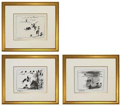 A Los Toros Avec Picasso (Conjunto de tres en marcos dorados)
