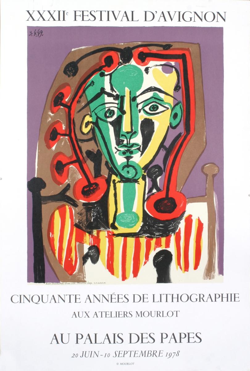Picasso 'Palais des Papes, Tete de Femme' Stone Lithograph Mourlot
