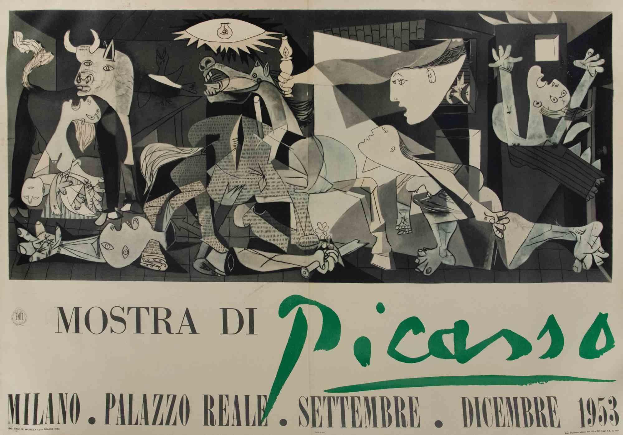 Print Pablo Picasso - Affiche d'après l'exposition de Picasso, « Stra di Picasso, » représentant Guernica - 1953