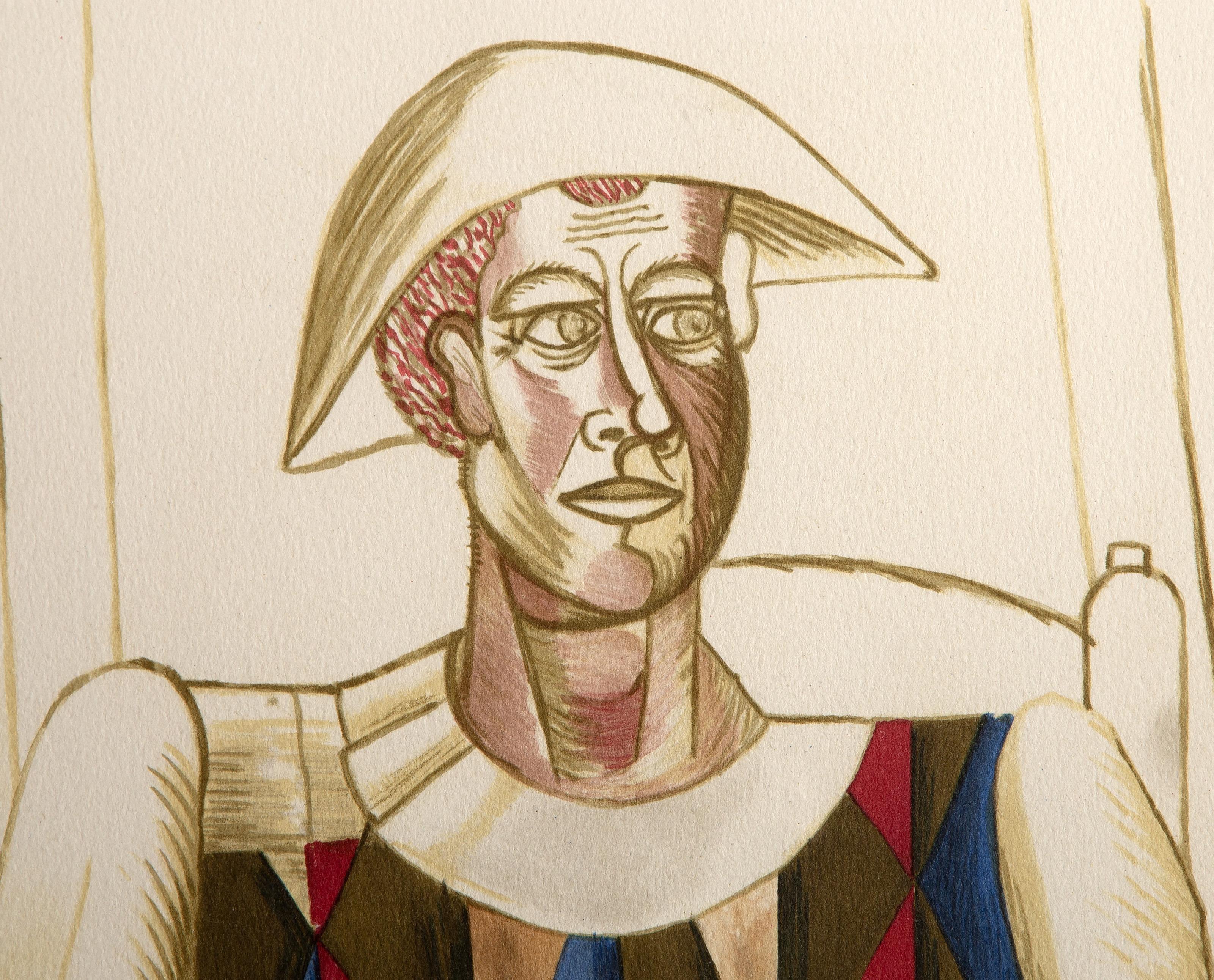 Arlequin à la Guitare, lithographie cubiste d'après Pablo Picasso en vente 1