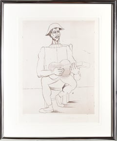 Vintage Arlequin Moustachu a la Guitare, Cubist Lithograph by Pablo Picasso