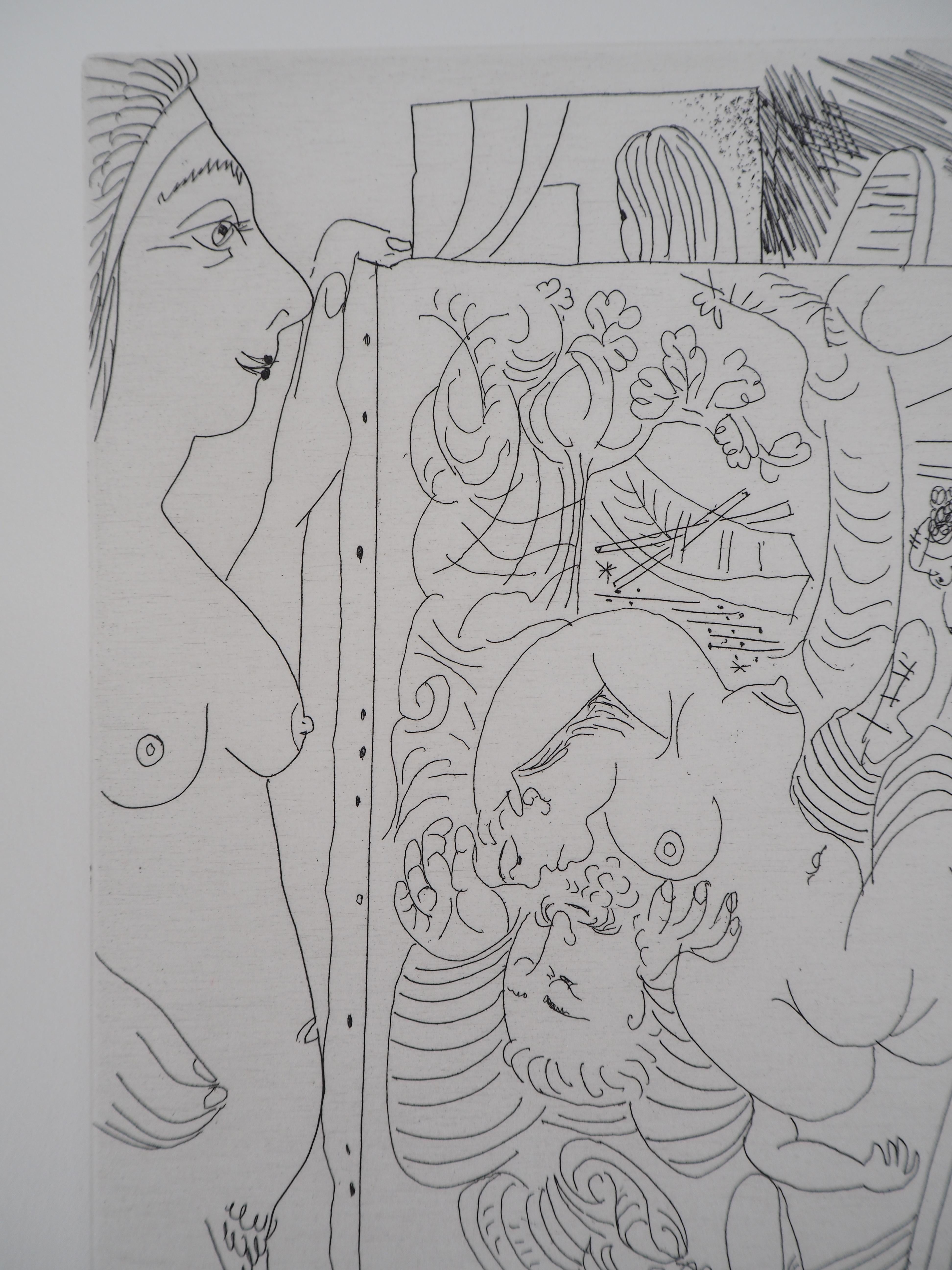 Artist painting and Model in the Studio - Original etching, Signed (Bloch #1884) 7