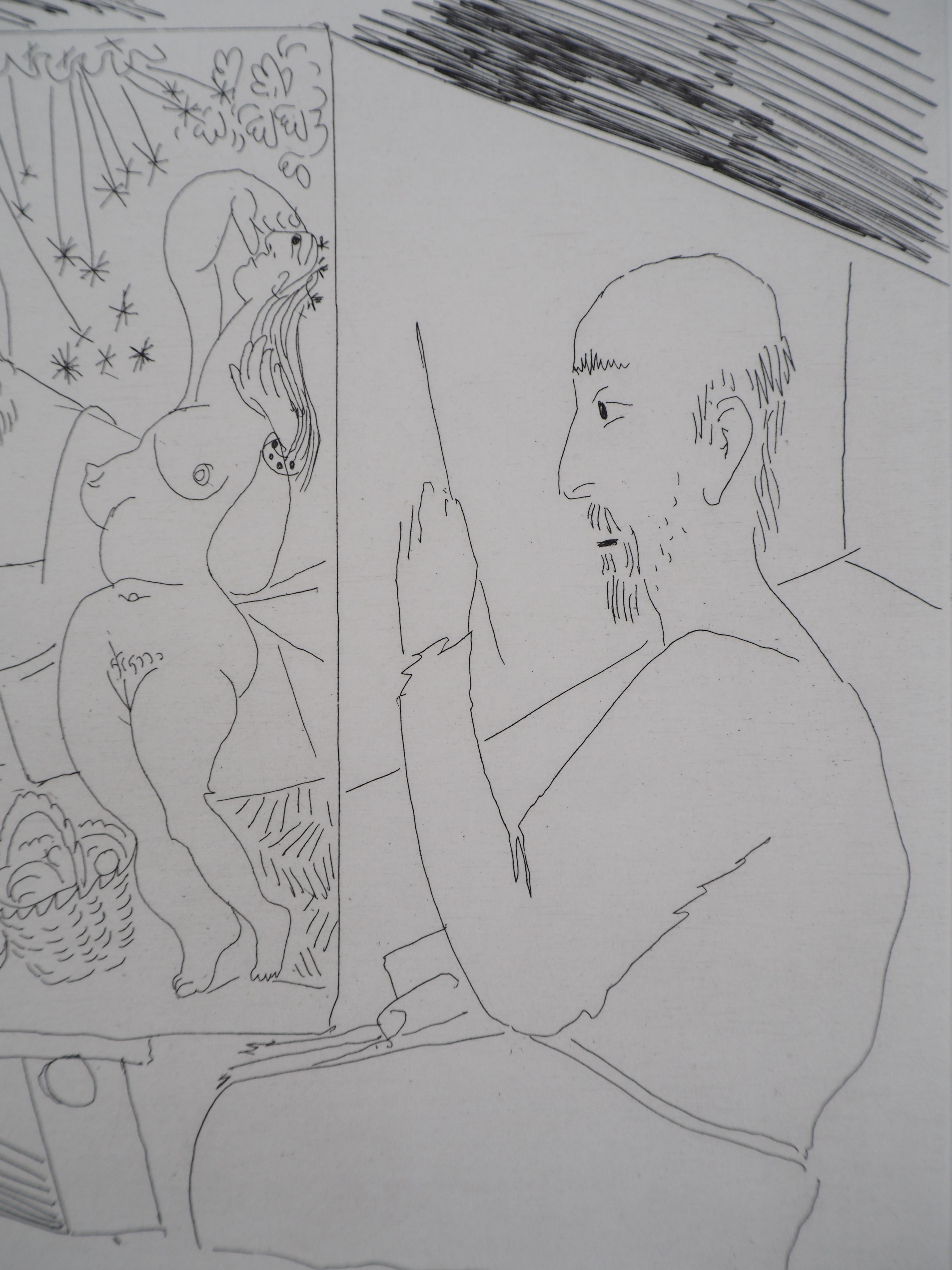 Artist painting and Model in the Studio - Original etching, Signed (Bloch #1884) 4