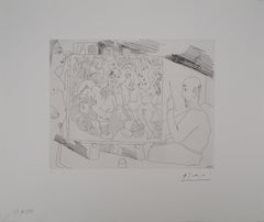 Artist painting and Model in the Studio - Original etching, Signed (Bloch #1884)