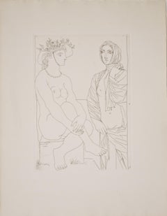 Au Bain, Femme au Chapeau à Fleurs et Femme drapée dans une Serviette B210