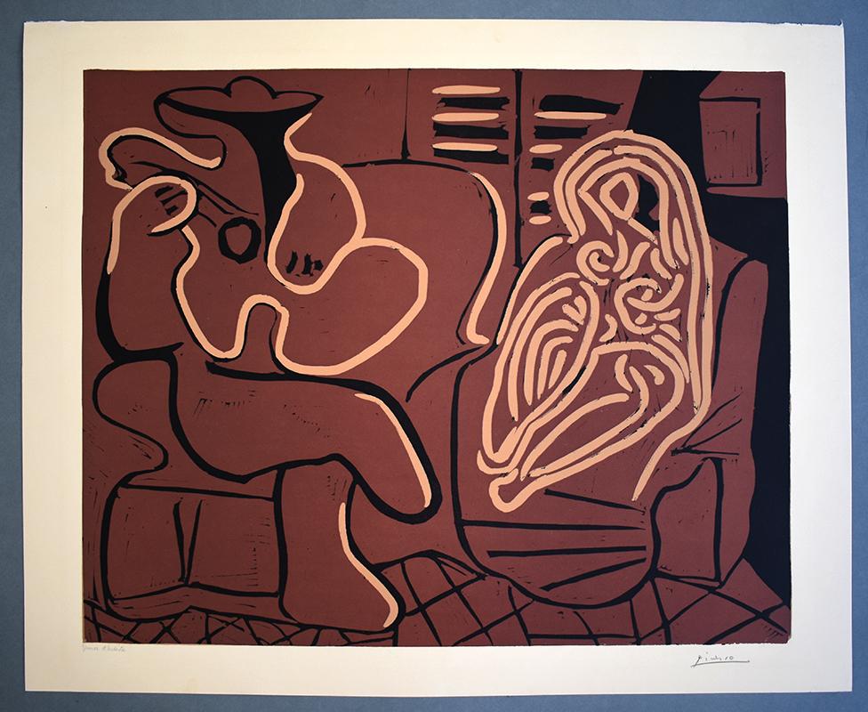 Pablo Picasso Aubade, with a Woman in an Armchair Signed Linocut