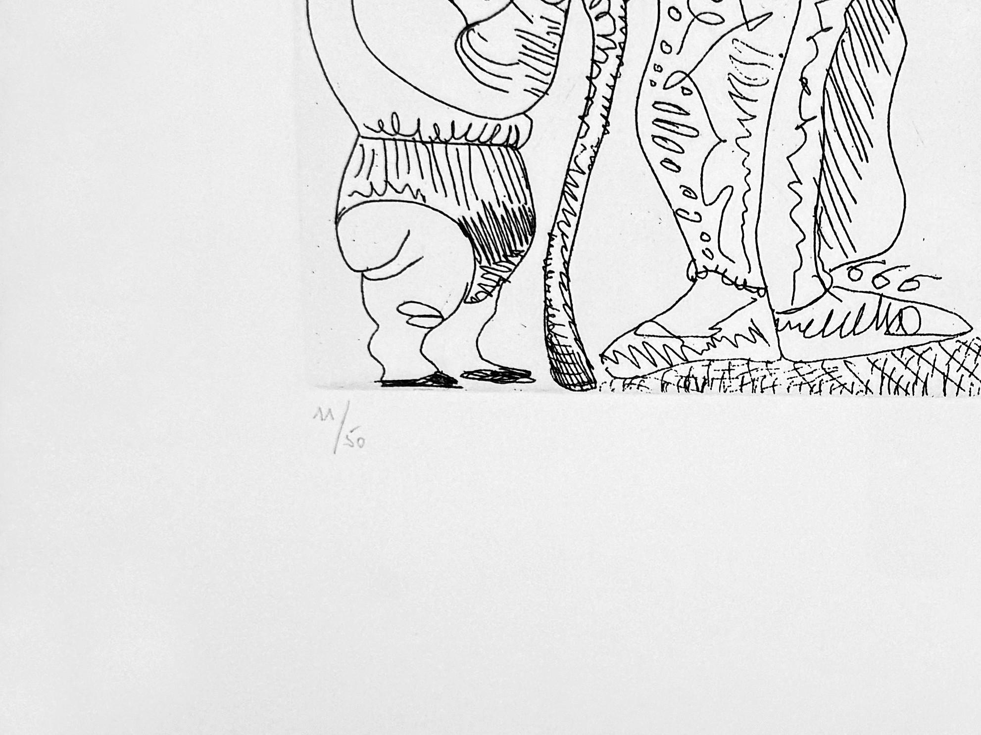 Autoportrait a la Canne, Avec Comedien, Amour Replet et Femmes (Bl. 1488) - Cubist Print by Pablo Picasso