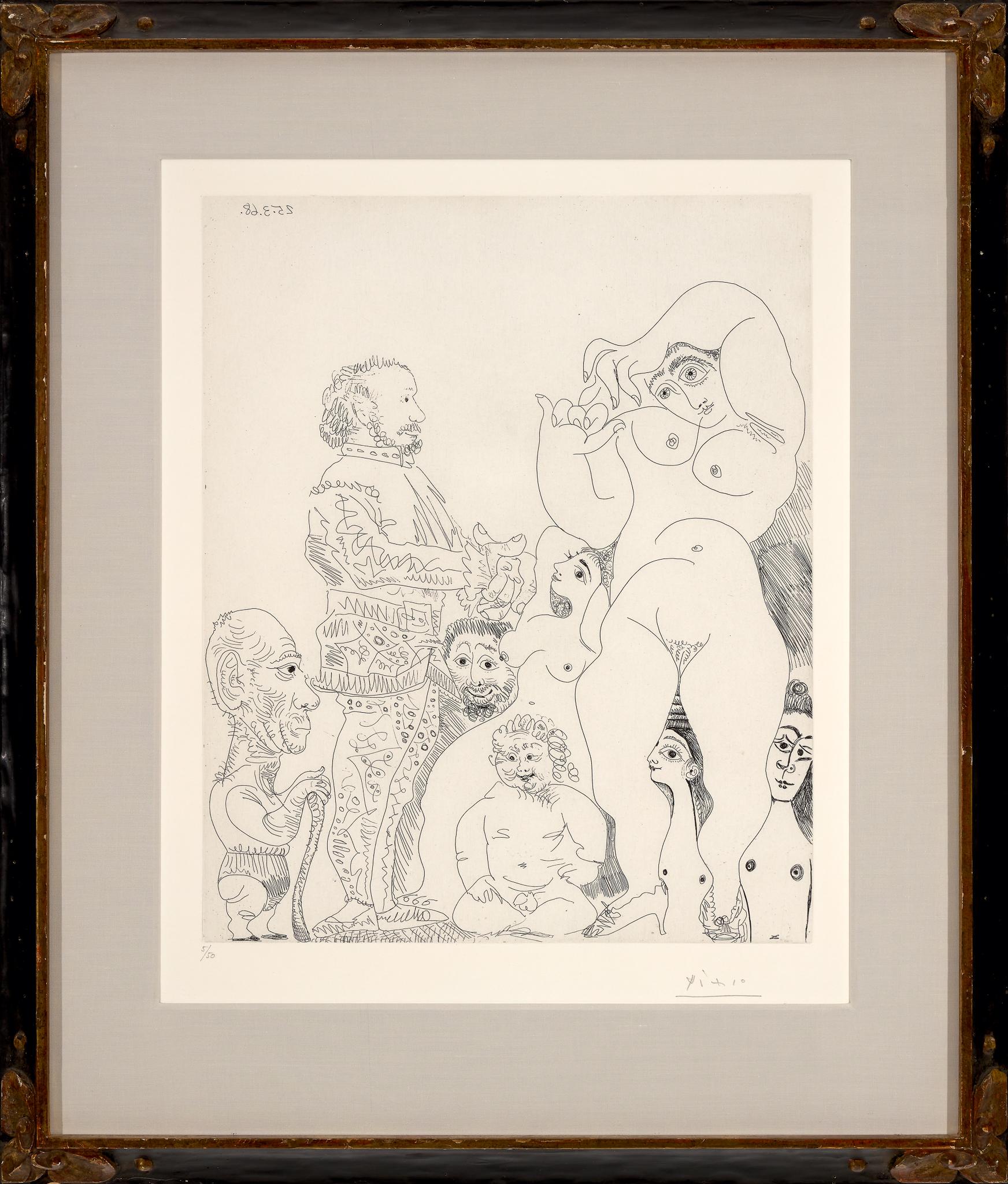 Autoportrait à la canne, avec comédien, amour replet et femmes - Print by Pablo Picasso
