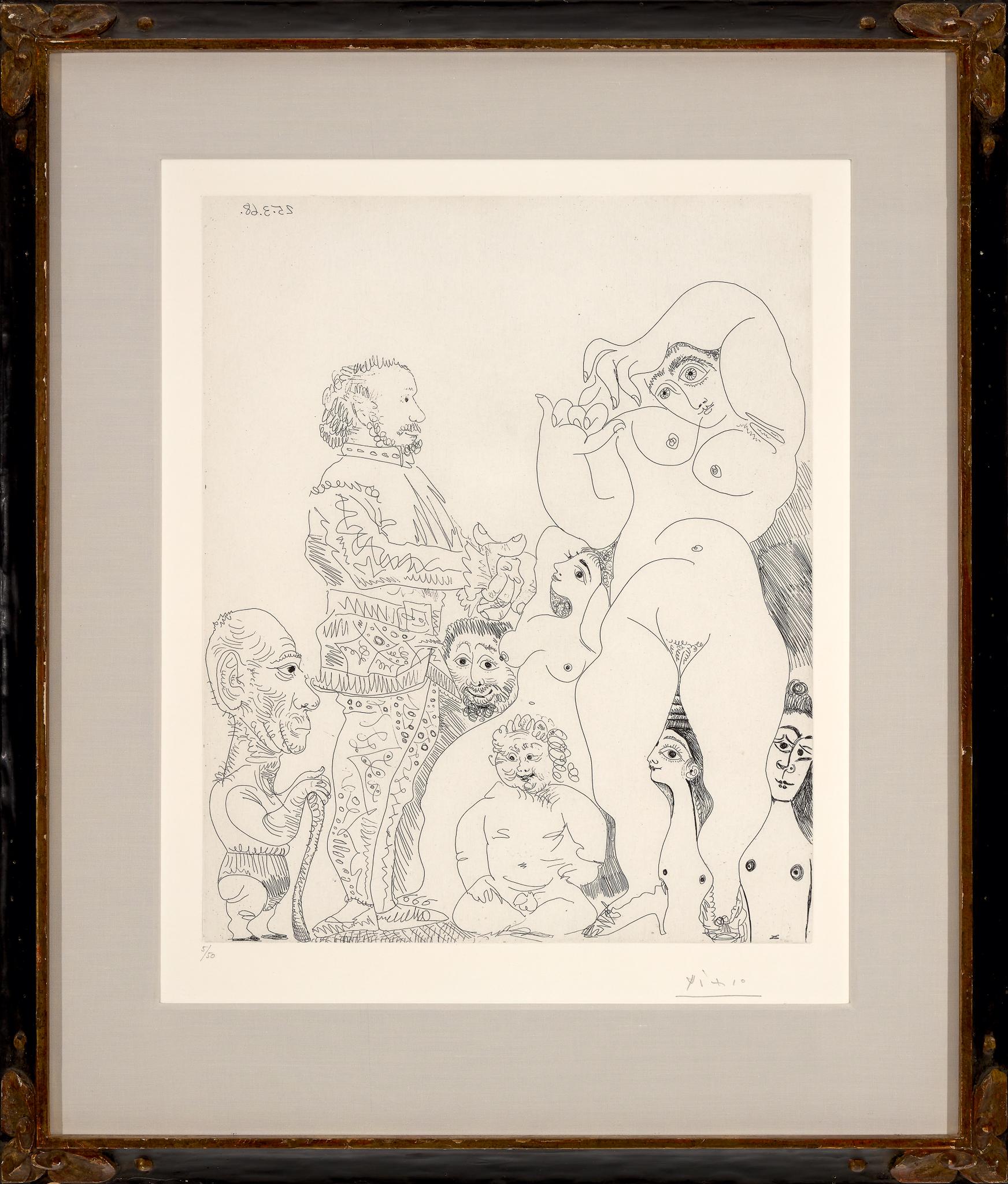 Autoporträt der Kanne, avec comdien, amour replet et women – Print von Pablo Picasso