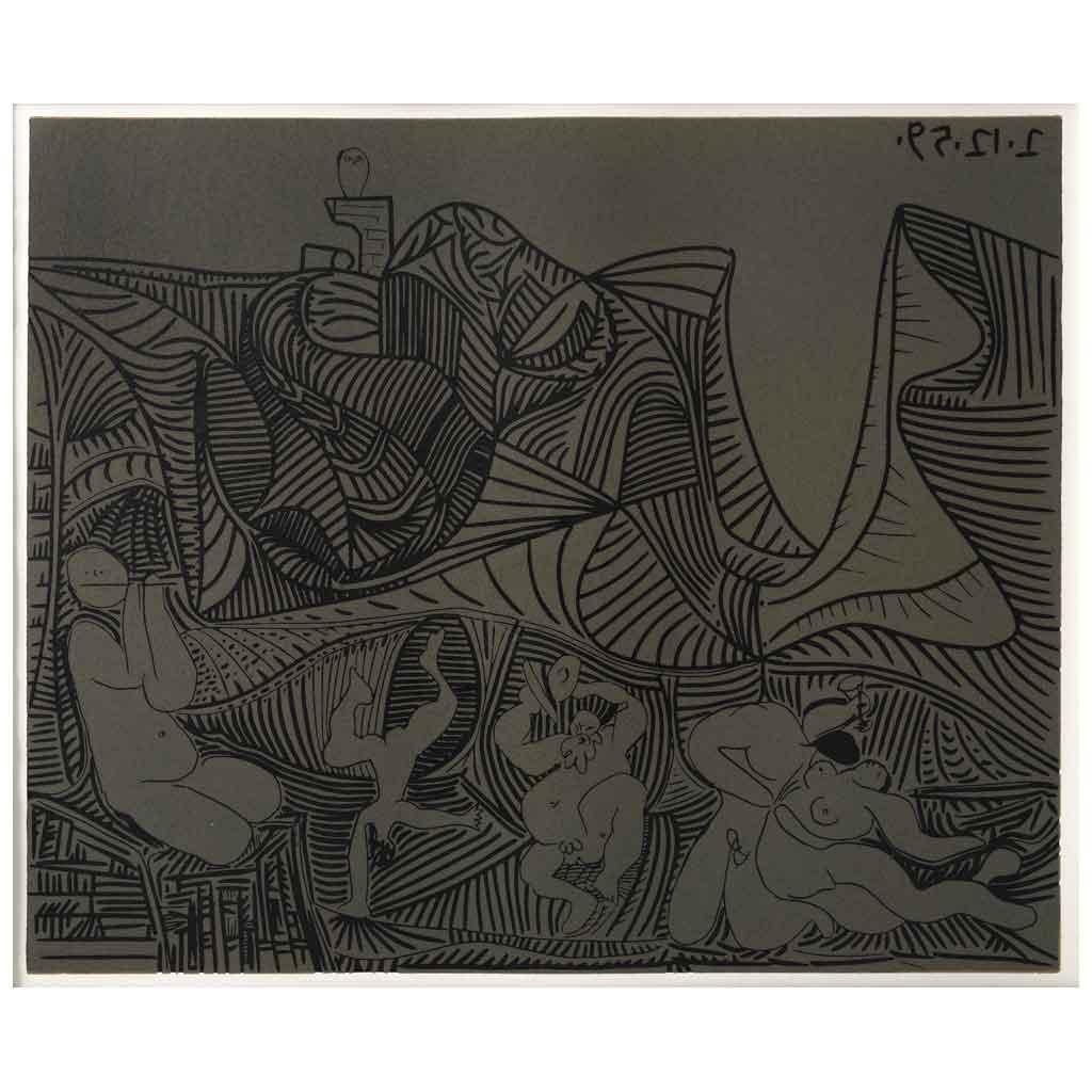 Pablo Picasso Nude Print - Bacchanale au Hibou - Grabados al Linóleo, 1963