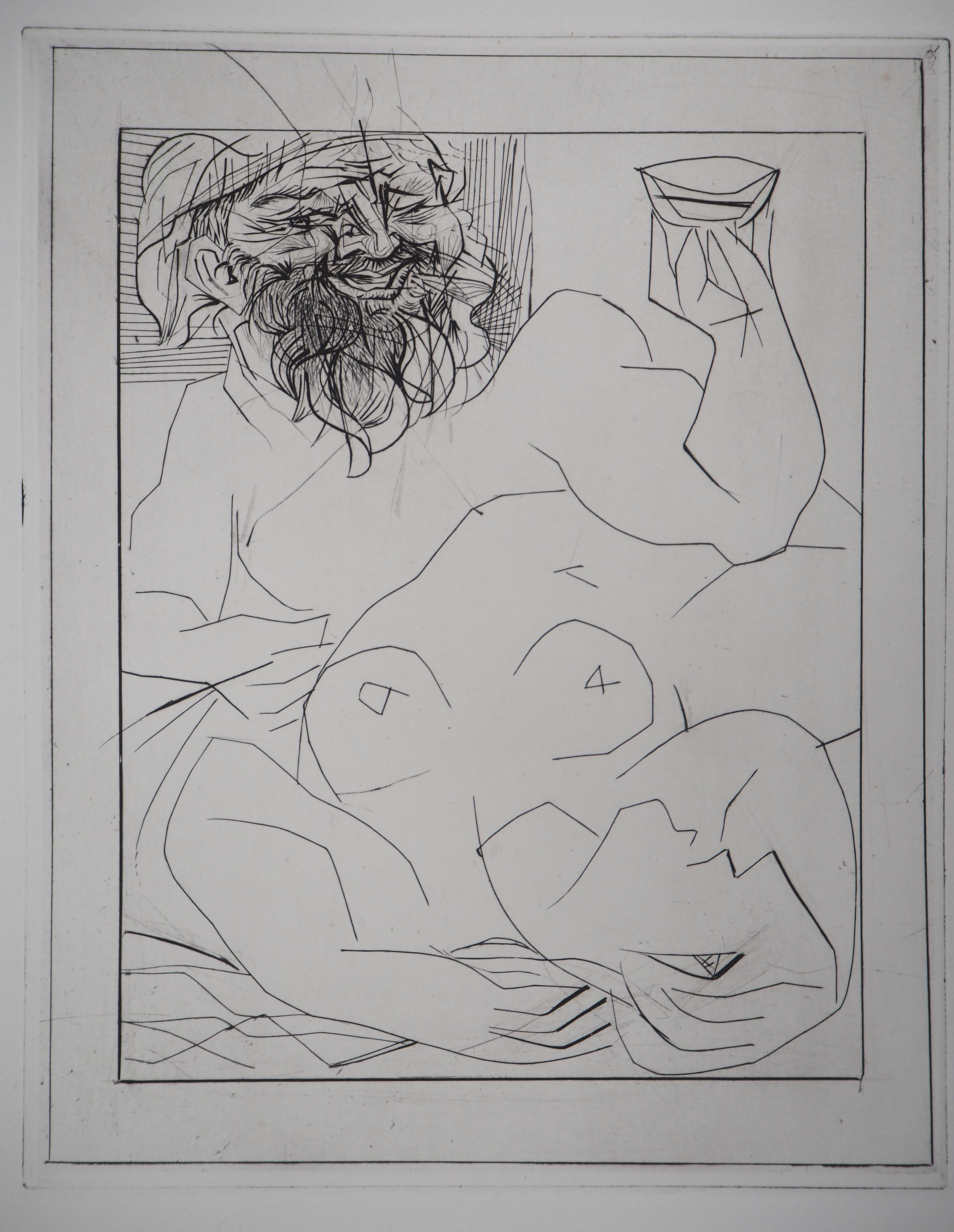 Pablo Picasso Figurative Print - Bacchus and Reclining Nude - Original etching - Vollard edition - (Bloch #284)