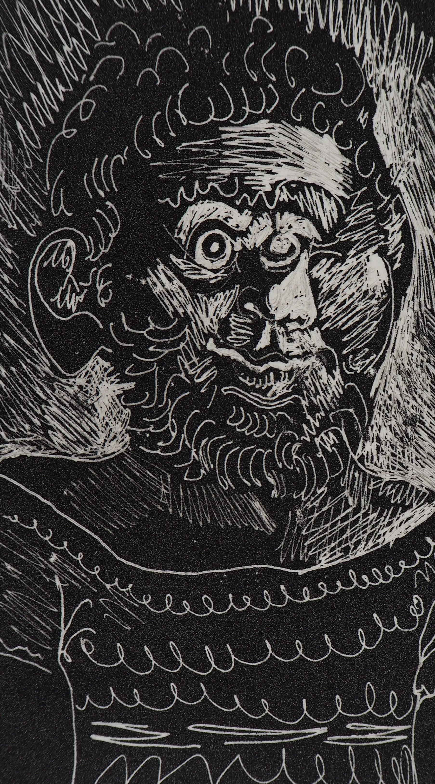 Bearded Man - Original etching with stamp signature (Bloch #1877) - Modern Print by Pablo Picasso