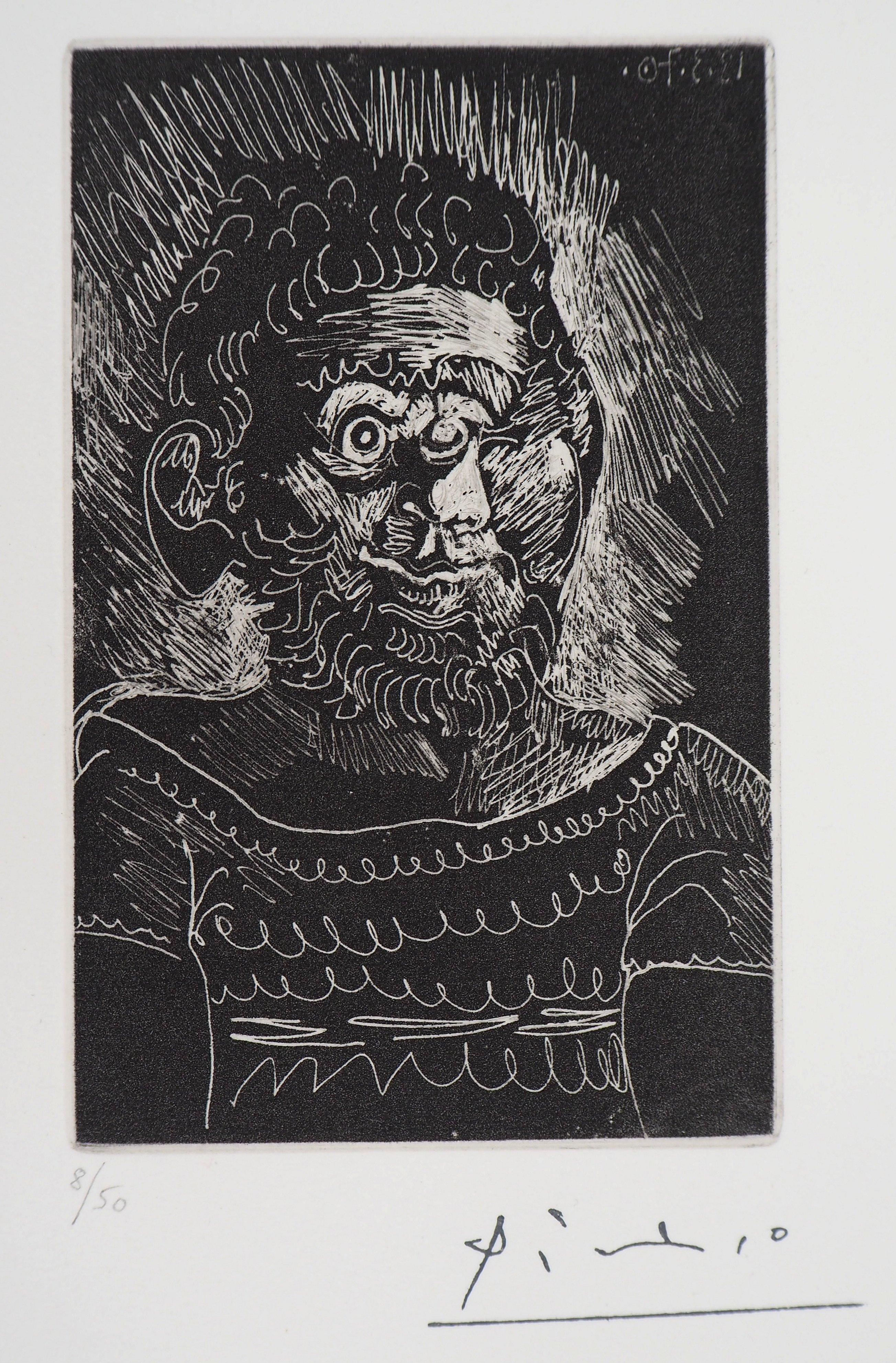 Pablo Picasso Figurative Print - Bearded Man - Original etching with stamp signature (Bloch #1877)