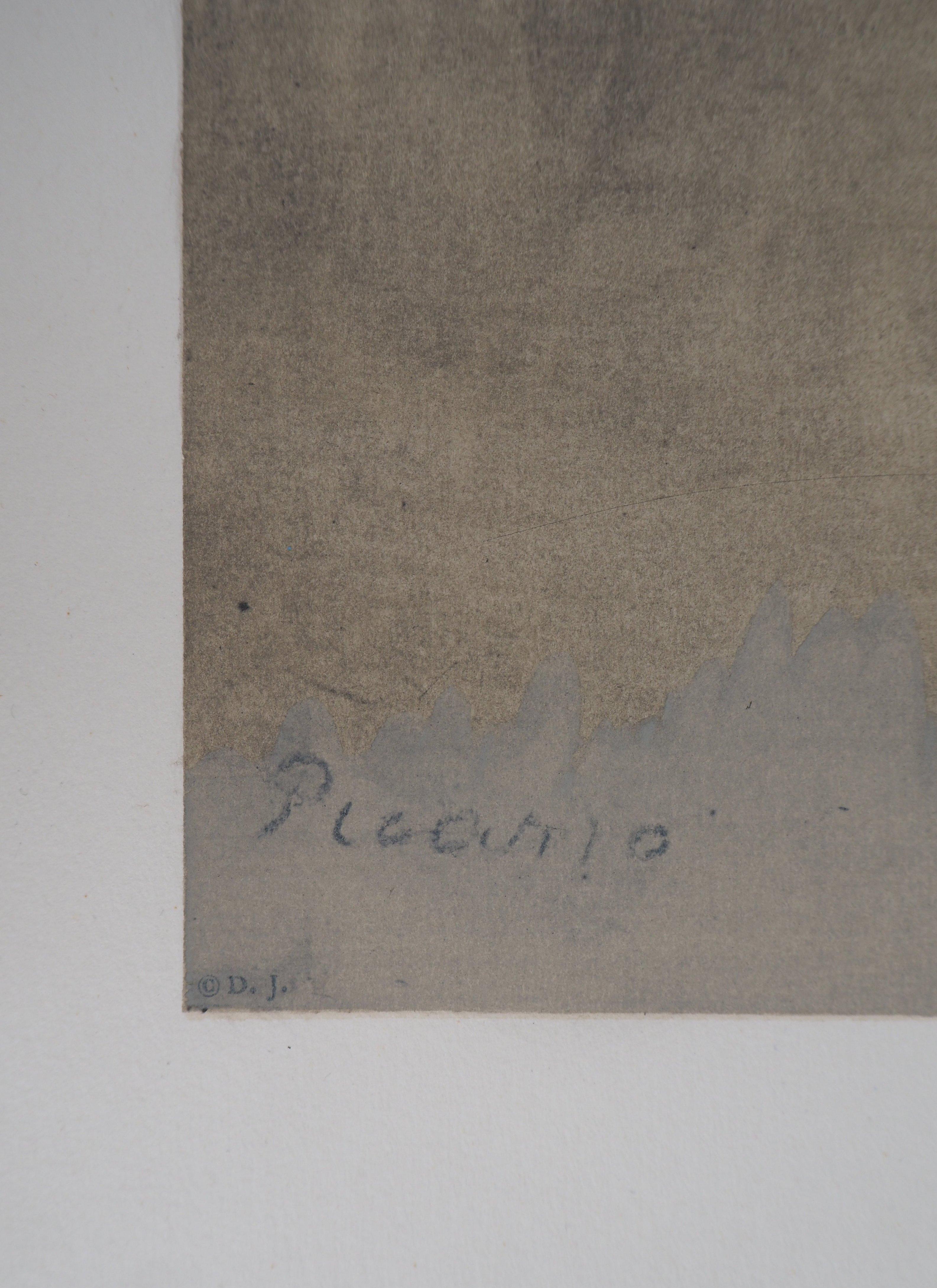 Período Azul : Madre e hijo - Litografía - Firma impresa - Print de Pablo Picasso