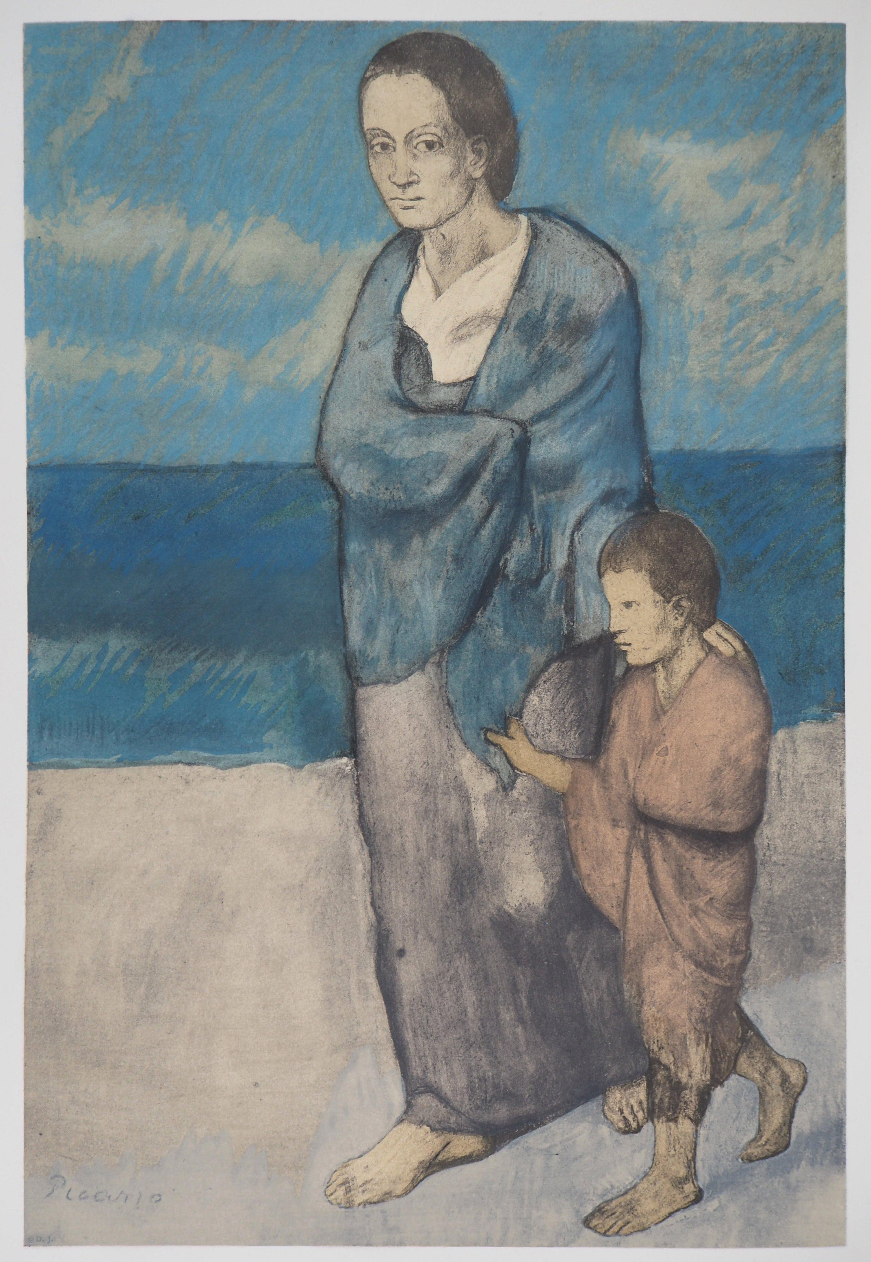 Período Azul : Madre e hijo - Litografía - Firma impresa - Print Moderno de Pablo Picasso