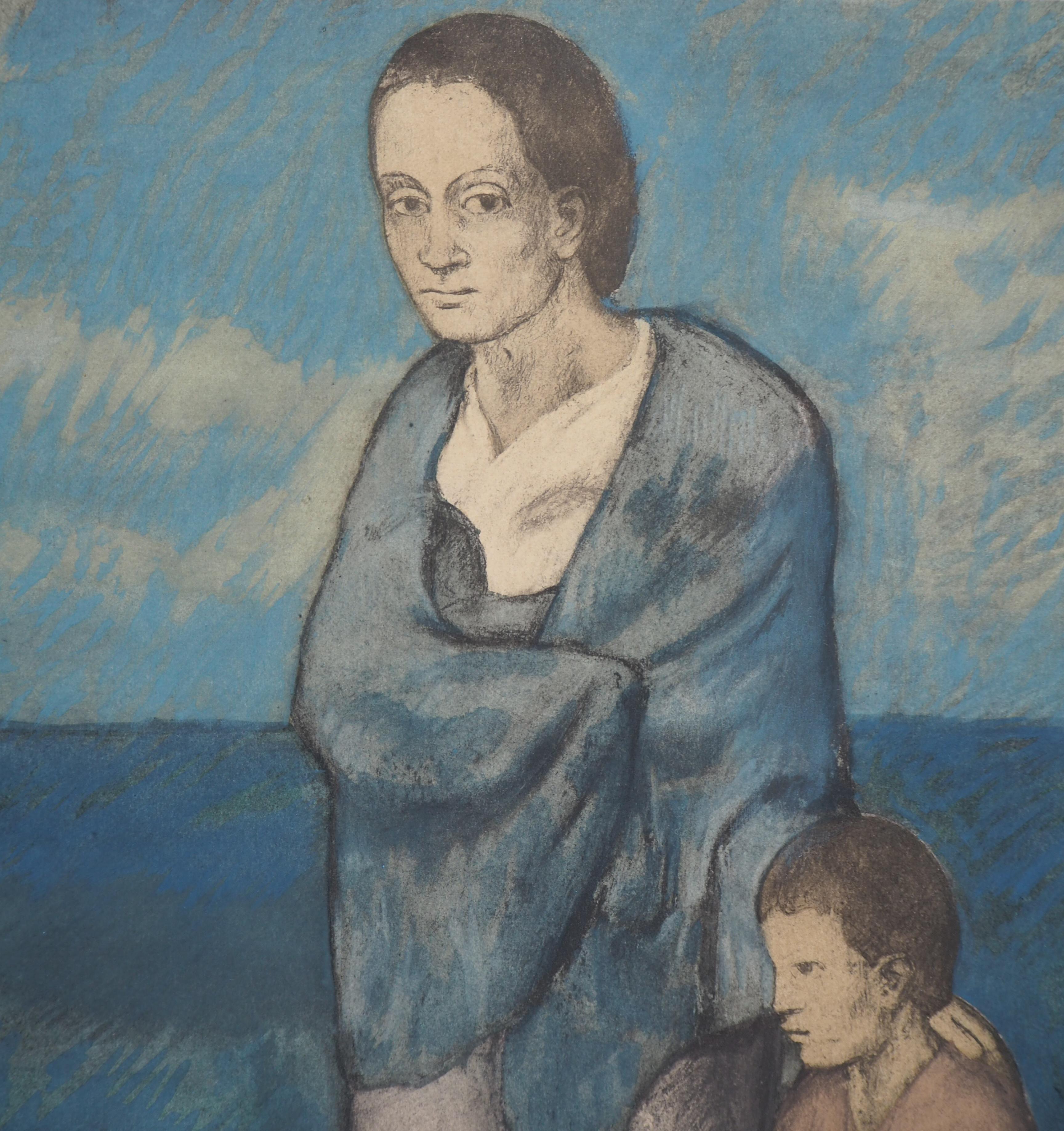 Período Azul : Madre e hijo - Litografía - Firma impresa en venta 1