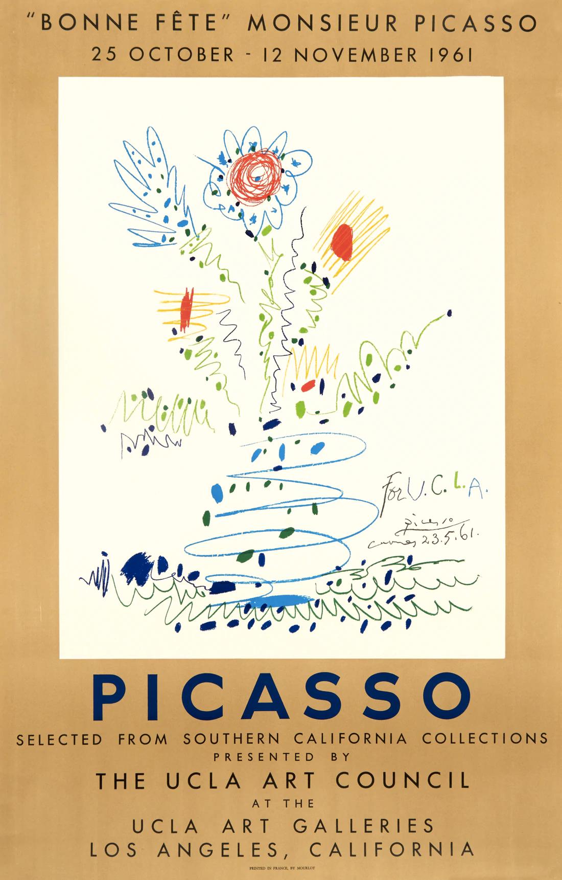 Artiste : Pablo Picasso

Médium : Affiche lithographique originale, 1961

Dimensions : 38.75 x 25 in, 98,4 x 63,5 cm

Papier pour posters classiques - Condition parfaite A+

Cette affiche d'exposition fantaisiste est un dessin original de Pablo