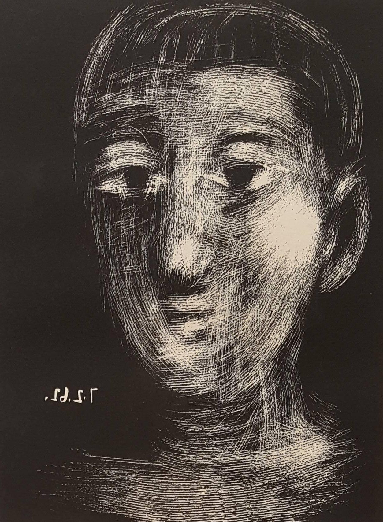 Boy's Head - Original Etching Handsigned - 50 copies - Beige Figurative Print by Pablo Picasso