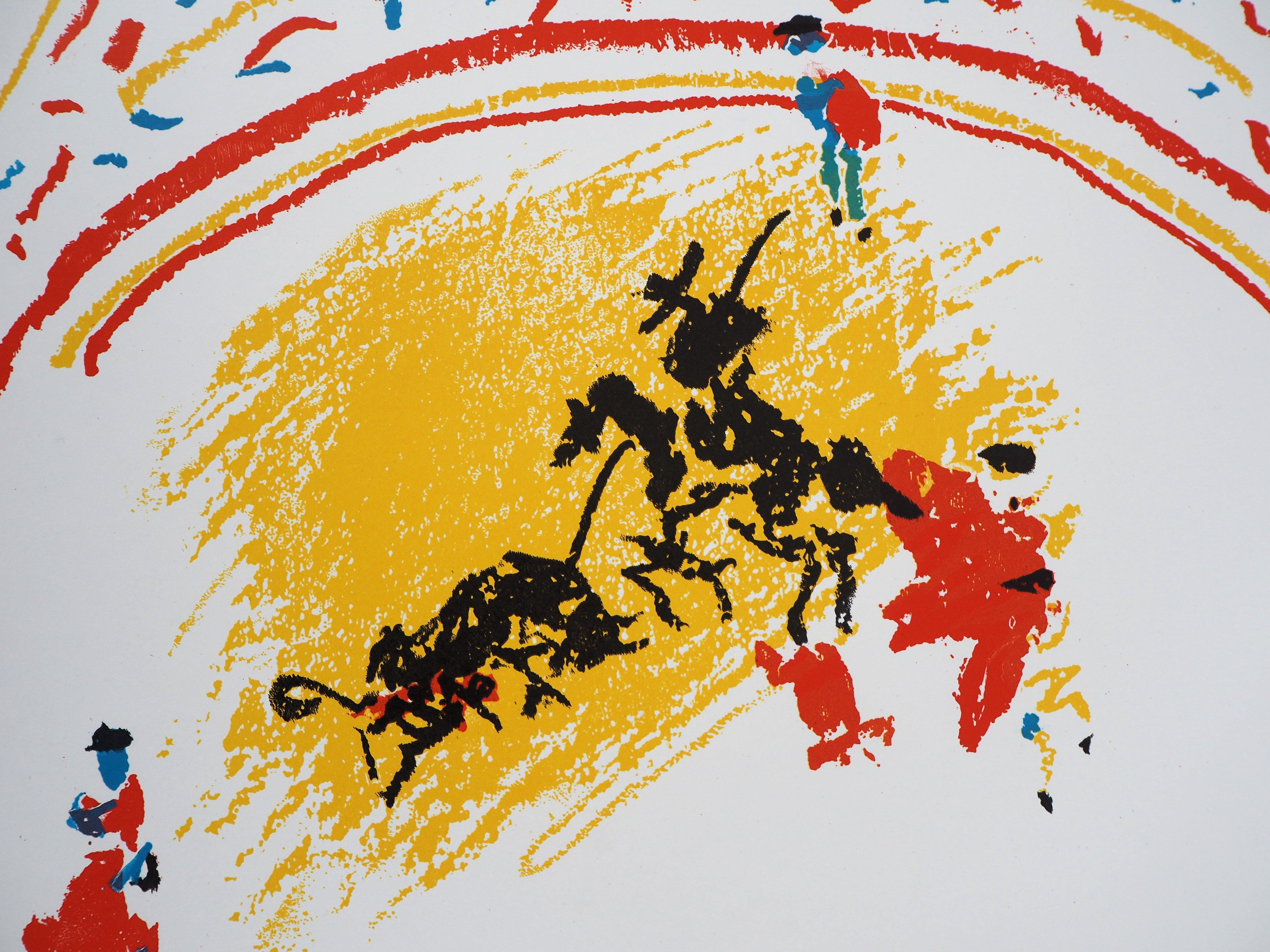 Pablo Picasso (after)
Bullfight, the Arena, 1982

Lithograph (printed in Atelier Mourlot)
Printed signature in the plate
On heavy paper 89 x 60 cm (c. 36 x 24 inch)
Original lithograph poster for the 1982 exhibition 'Picasso et la Tauromachie' at