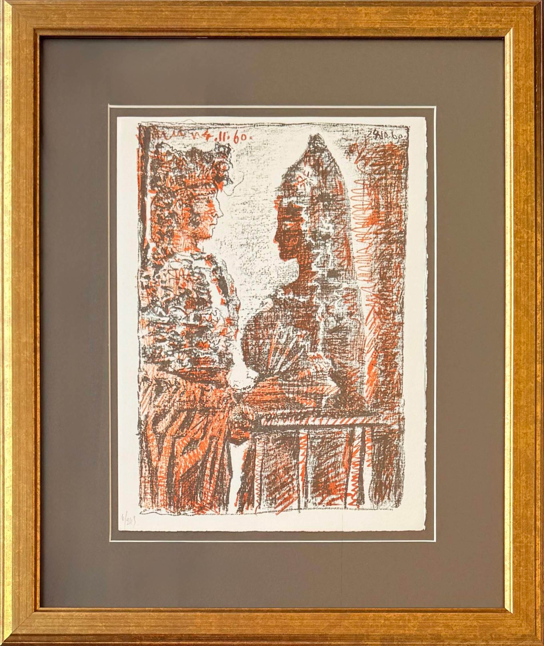 Pablo Picasso Print - Bullfighter and Young Lady, Lithograph, Modern, 1964, Framed, Excellent