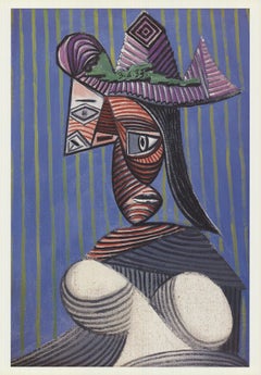 Bust of a Woman Wearing a Striped Hat