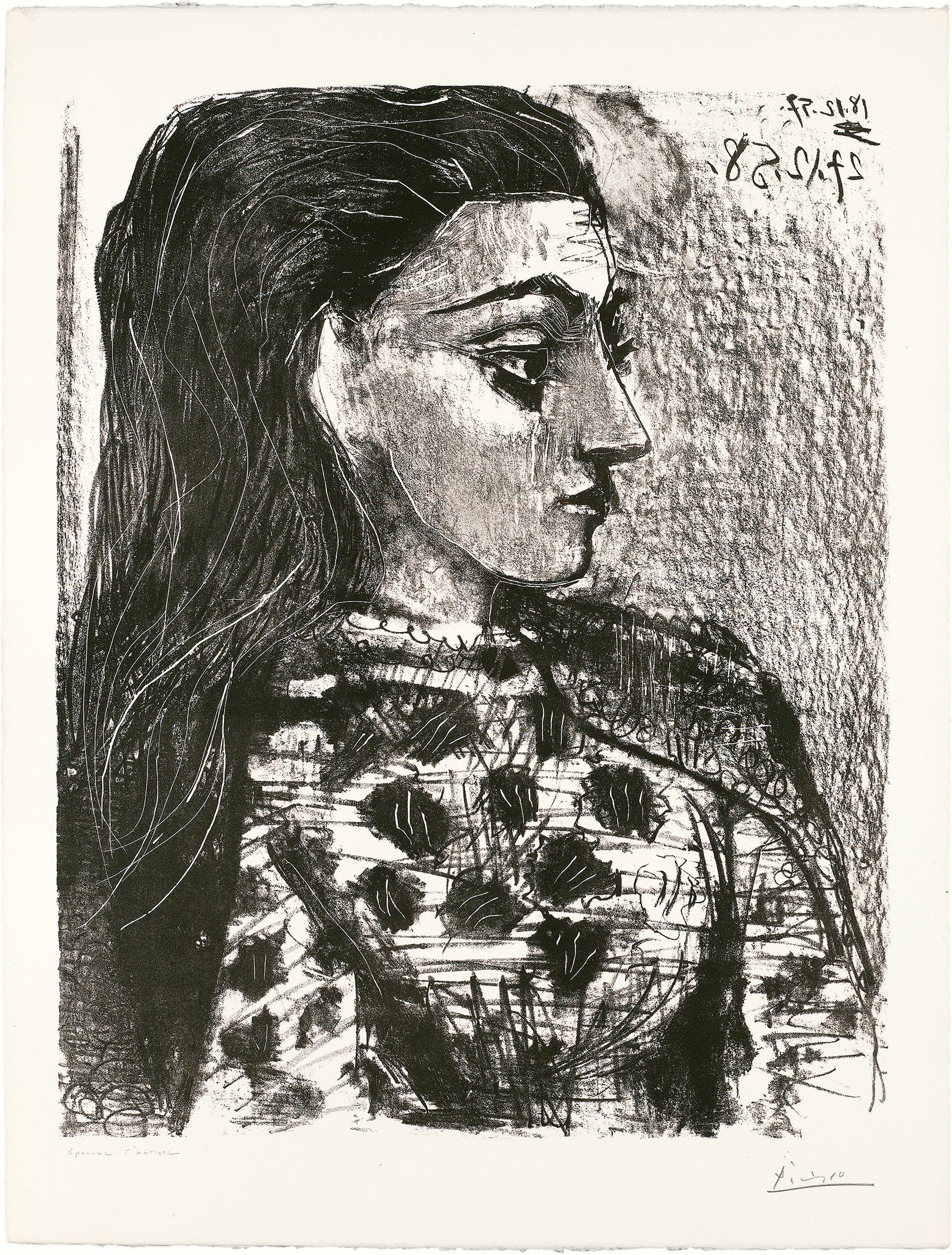Pablo Picasso Portrait Print - Buste au Corsage à Carreaux B850
