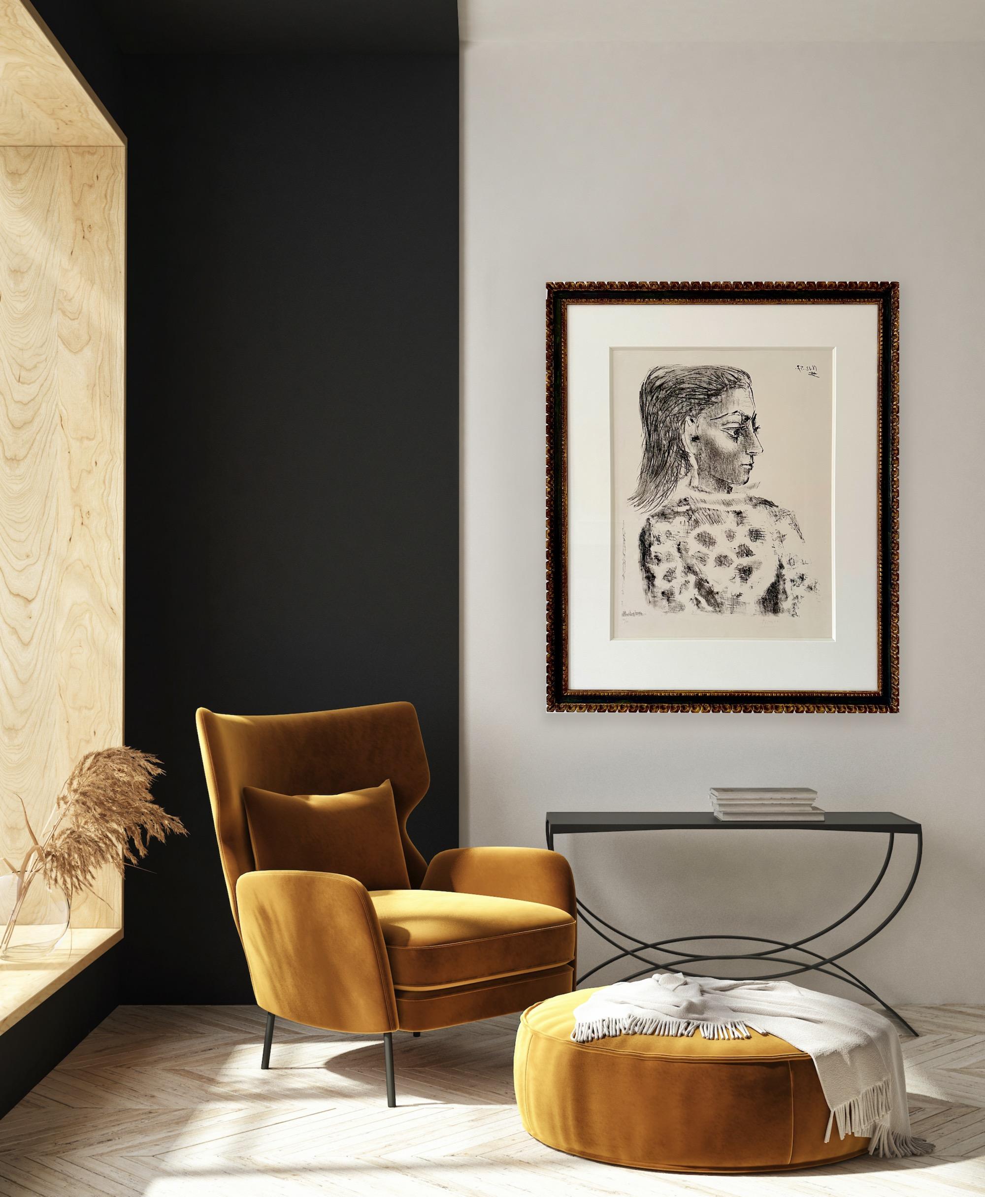 Buste au corsage à carreaux - Print by Pablo Picasso