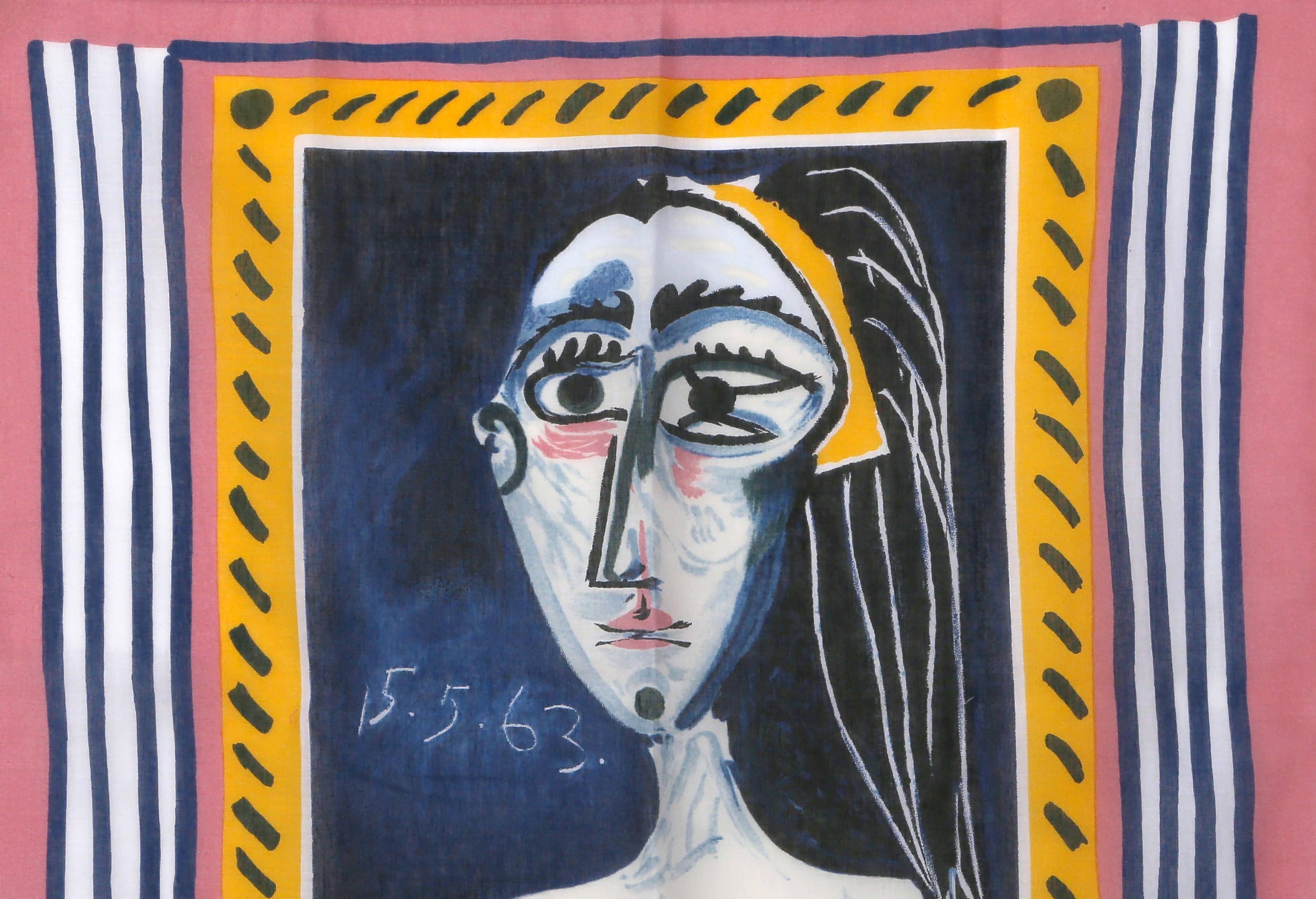 Buste de Femme Nue Face, sérigraphie cubiste sur foulard en satin (after Pablo Picasso) en vente 1