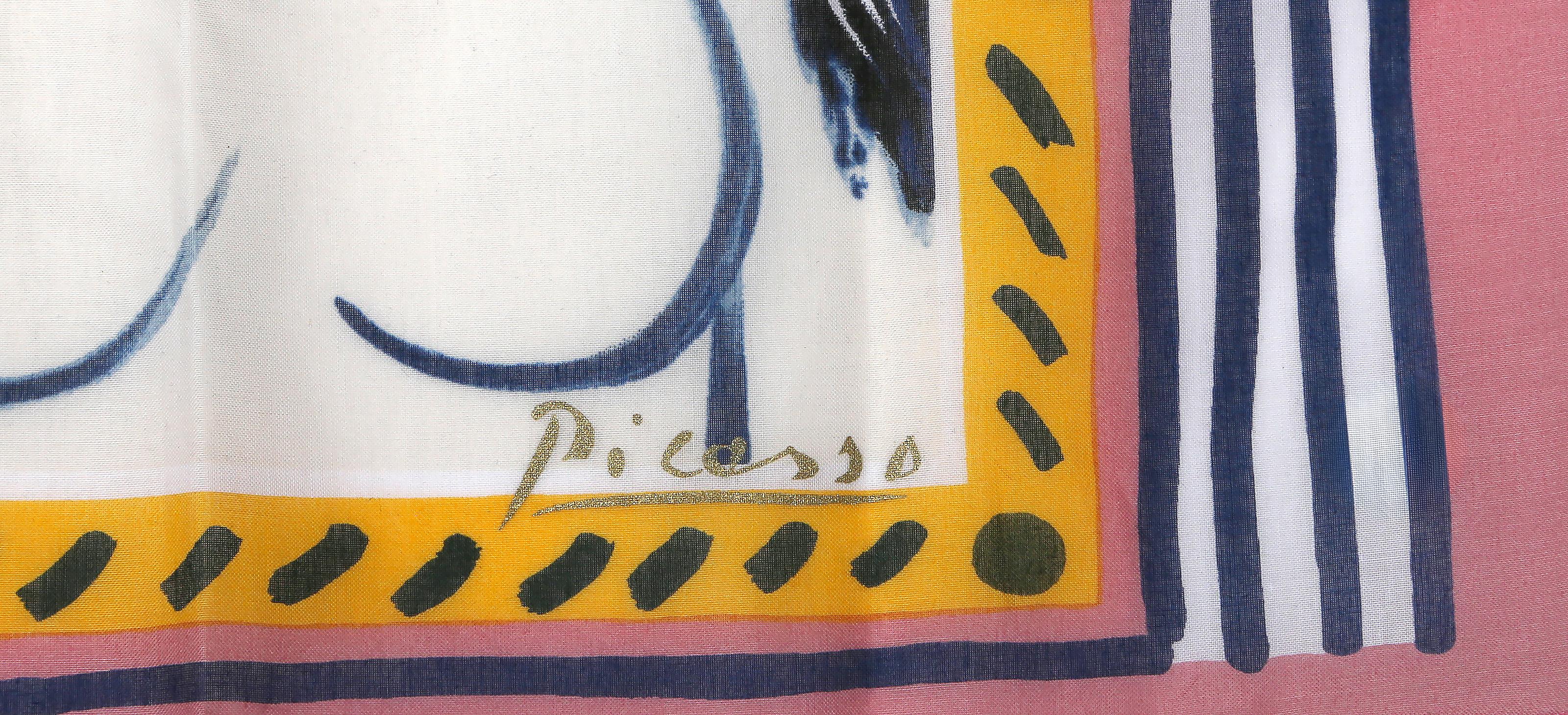 Buste de Femme Nue Face, sérigraphie cubiste sur foulard en satin (after Pablo Picasso) en vente 2