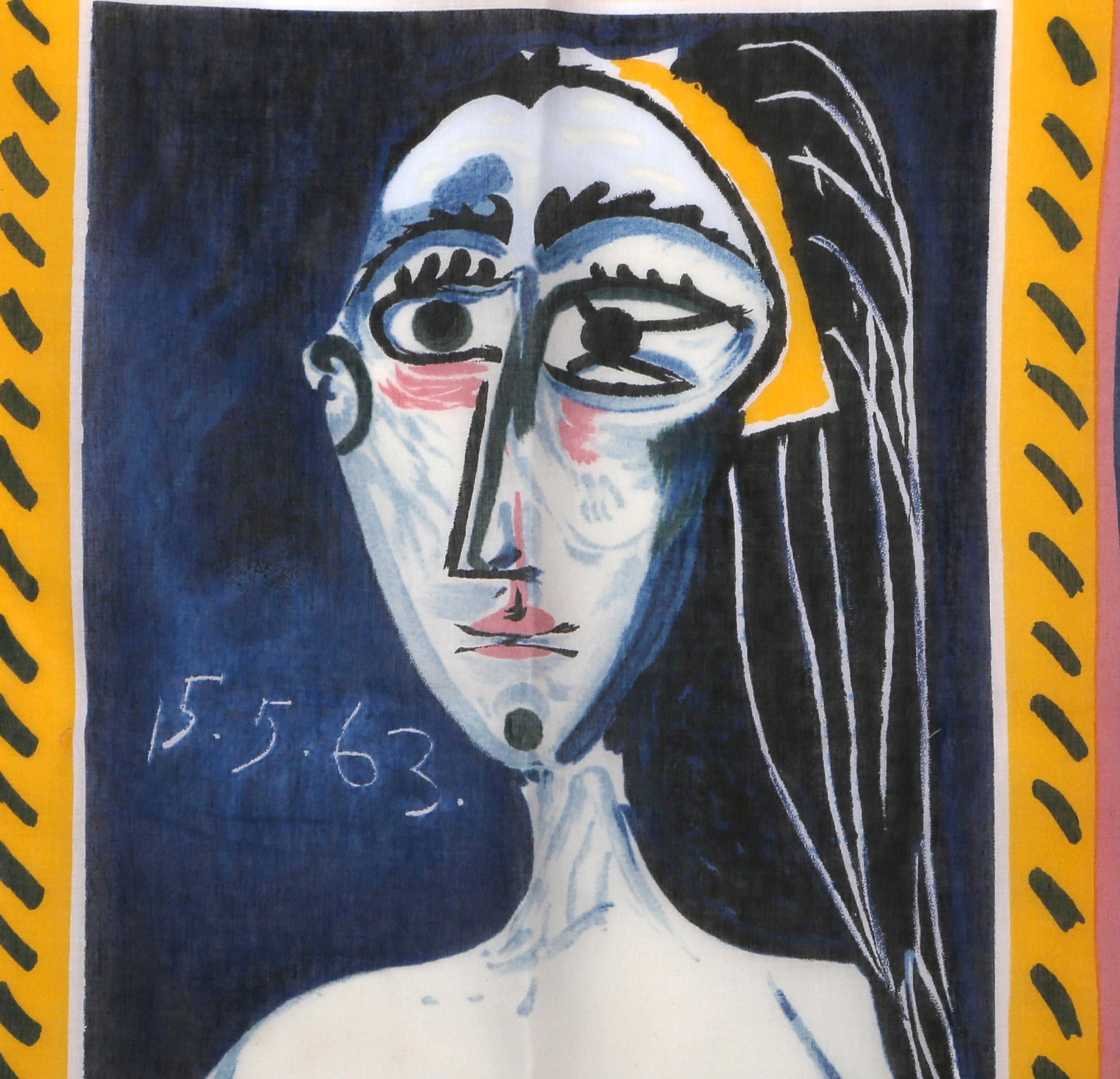 Buste de Femme Nue Face, sérigraphie cubiste sur foulard en satin (after Pablo Picasso) en vente 3