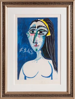 Buste de Femme Nue Face (Jacqueline Roque), lithographie cubiste de Pablo Picasso
