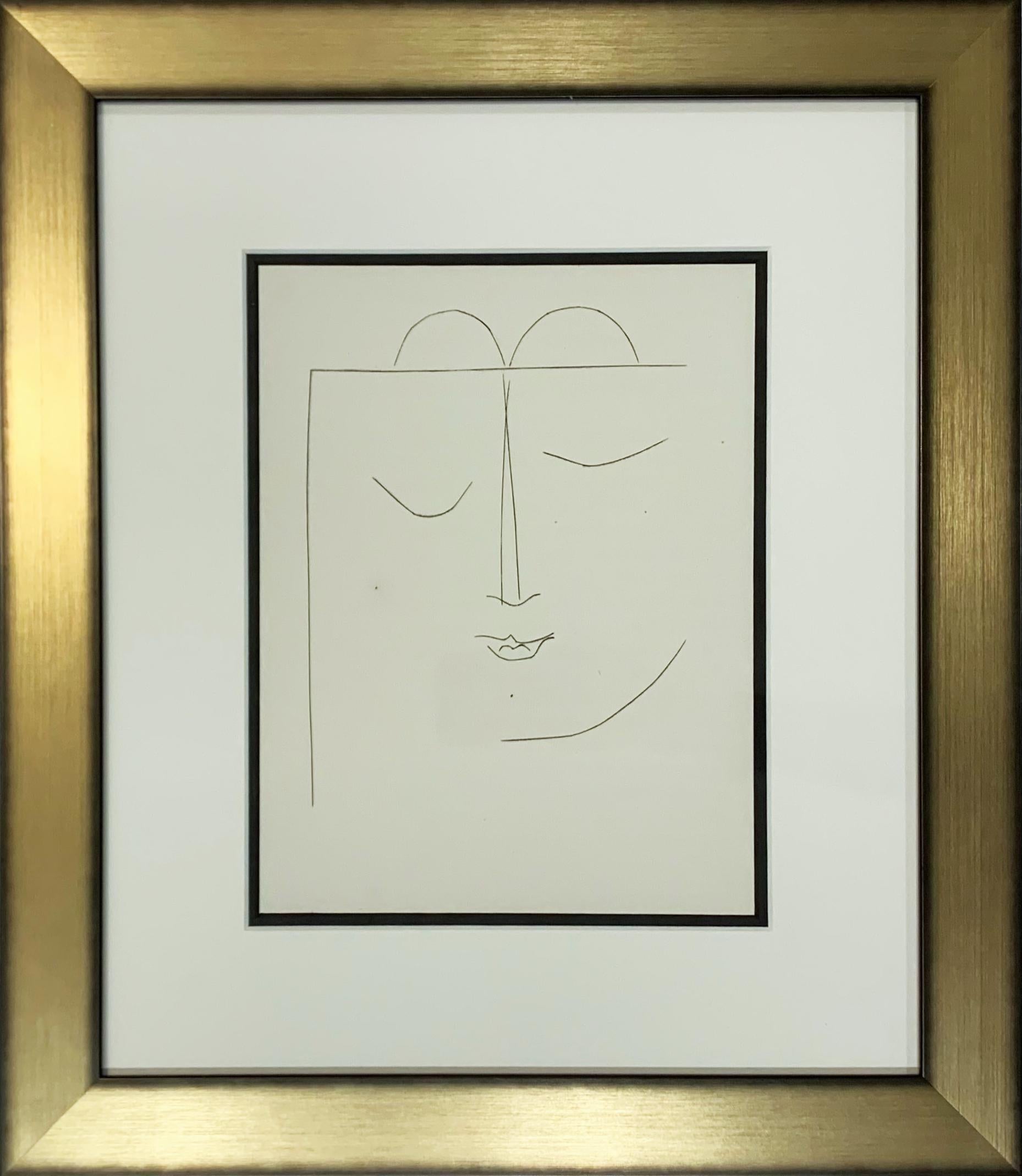 Pablo Picasso Portrait Print - Carmen Half-Square Head of a Woman with Closed Eyes and Full Lips (Plate XXVII)