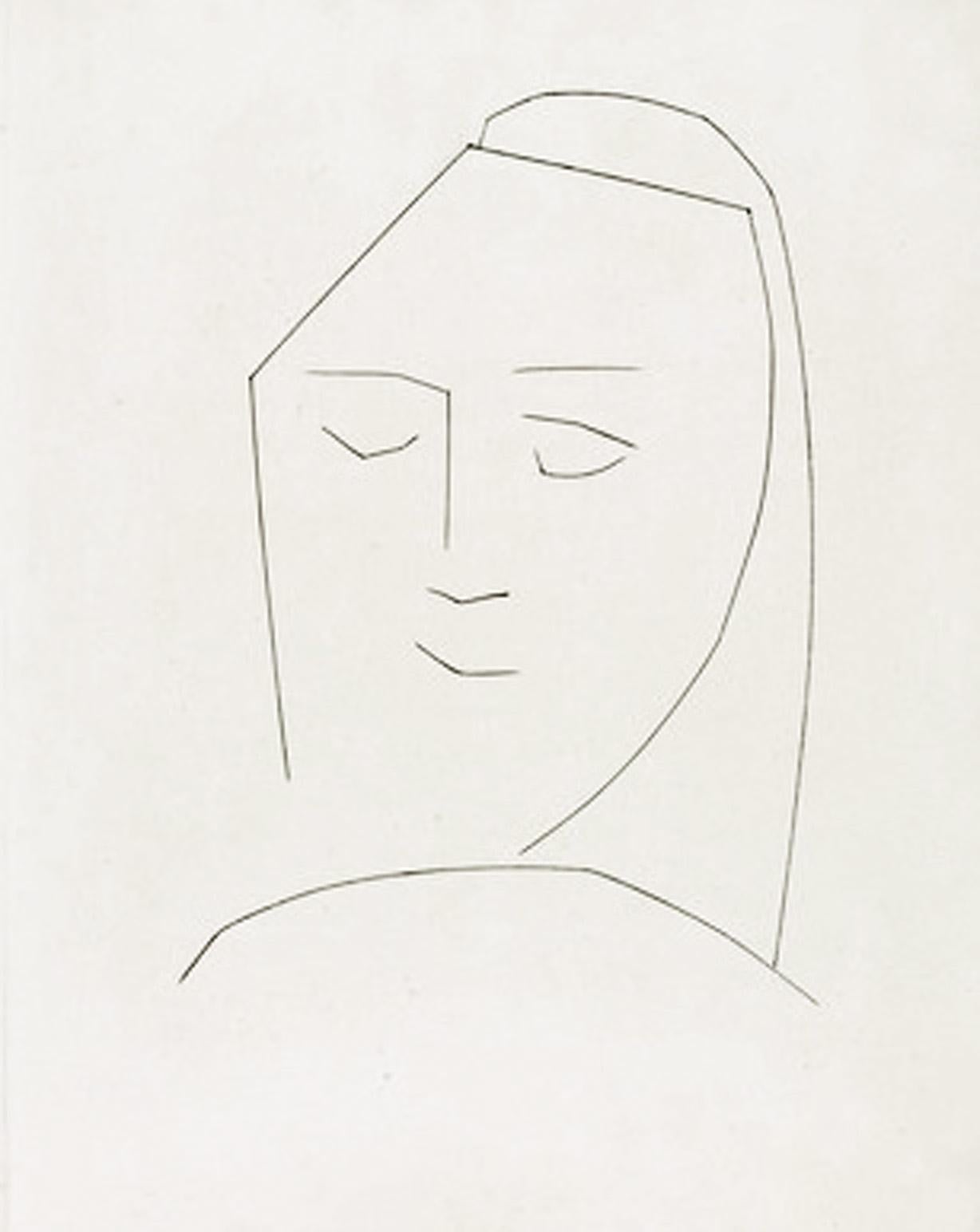 Portrait Print Pablo Picasso - Carmen Tête de femme aux yeux fermés (planche XXII)