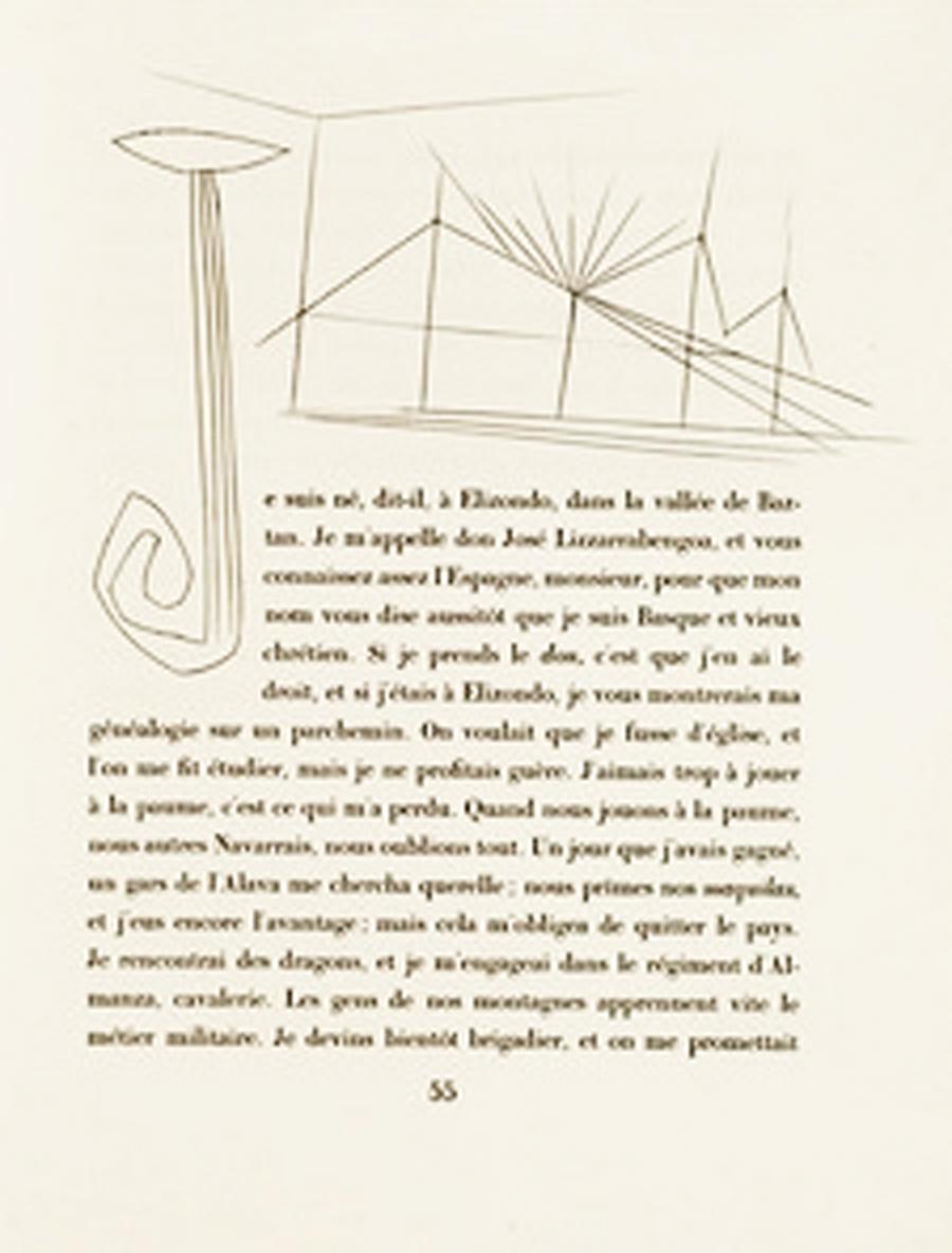 Monogramm „J“ mit Landschaft (Teller XI), von Carmen – Print von Pablo Picasso