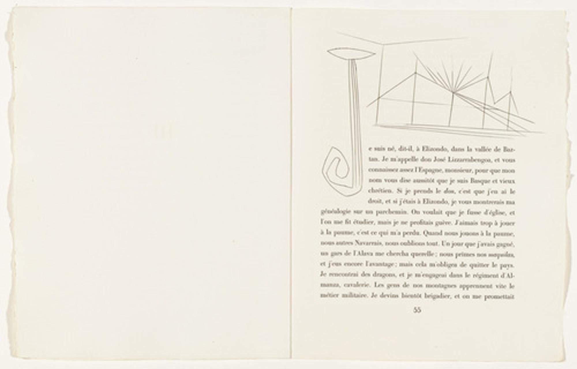 Pablo Picasso Abstract Print – Monogramm „J“ mit Landschaft (Teller XI), von Carmen