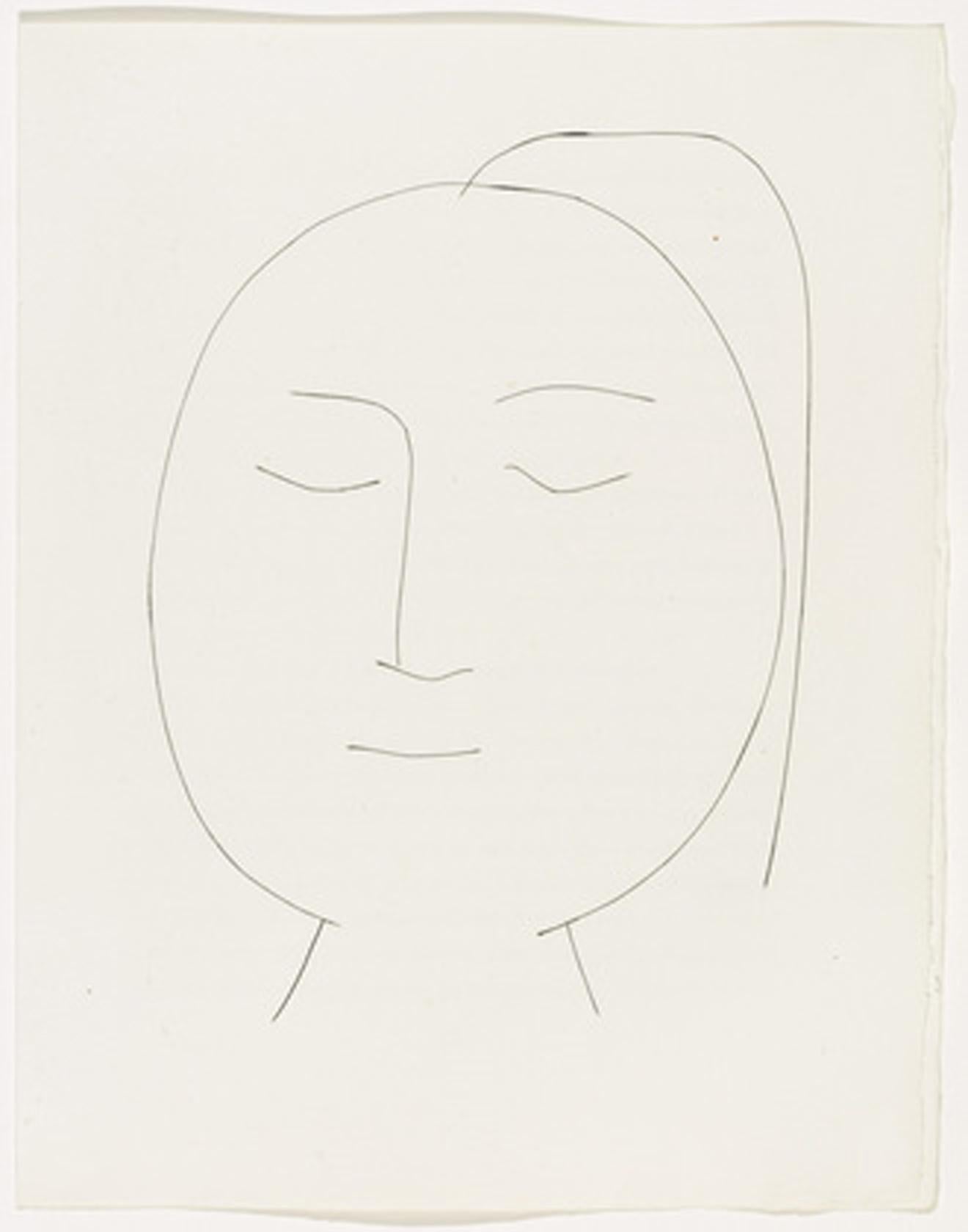 Pablo Picasso Portrait Print - Carmen Oval Head of a Woman with Hair (Plate XIX)